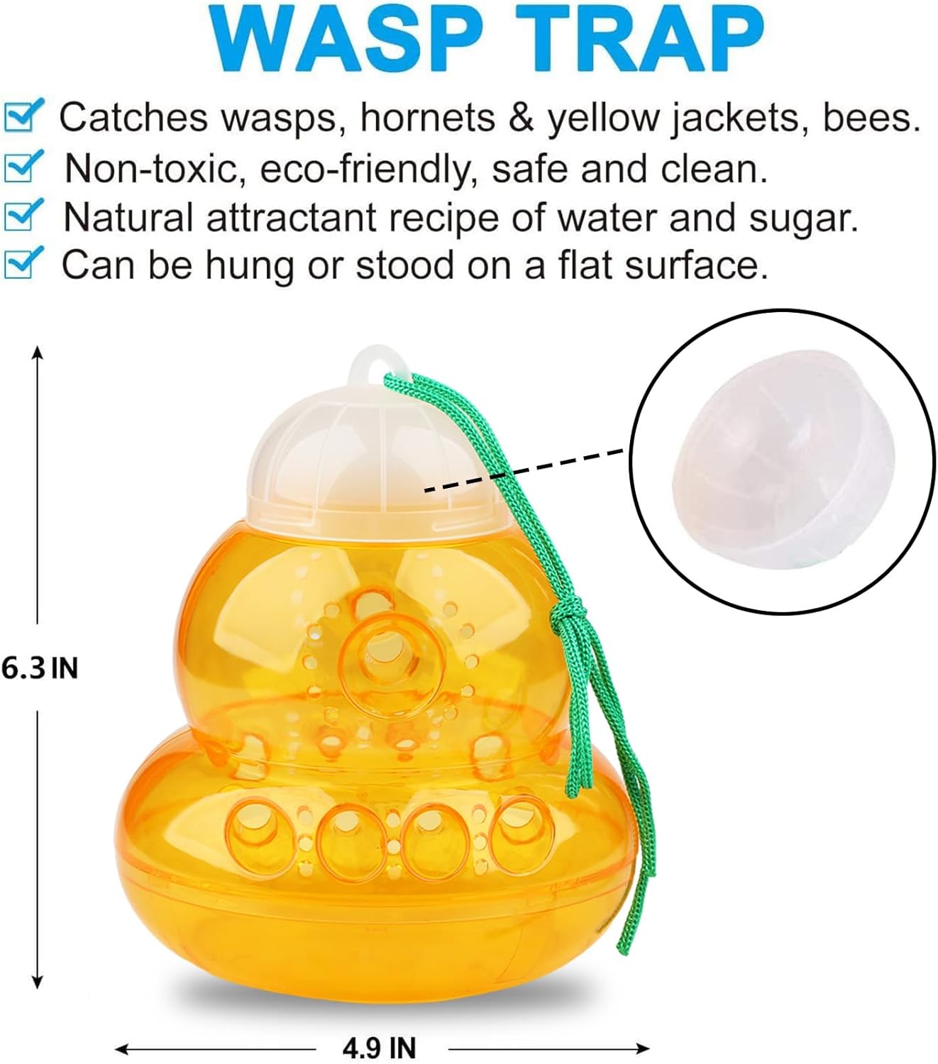 2 Pack Wasp Trap Hornets, Yellow Jackets Wasp Repellent, Hornet Trap, Bee Traps Wasps, Wasp Traps for Outdoors, Effective and Reusable, Safe and Natural, No Bottom Seam - Image 2