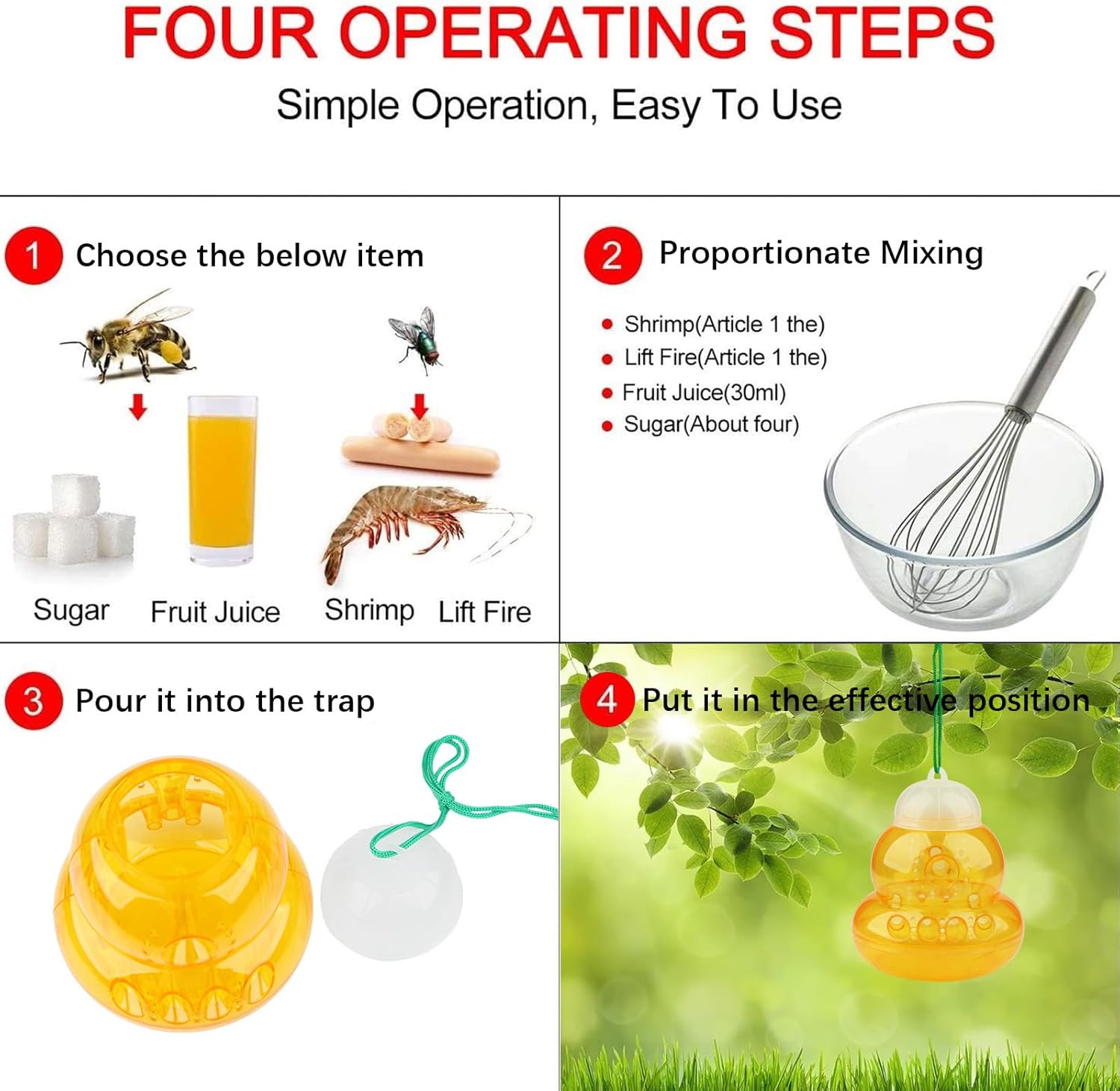 2 Pack Wasp Trap Hornets, Yellow Jackets Wasp Repellent, Hornet Trap, Bee Traps Wasps, Wasp Traps for Outdoors, Effective and Reusable, Safe and Natural, No Bottom Seam - Image 3