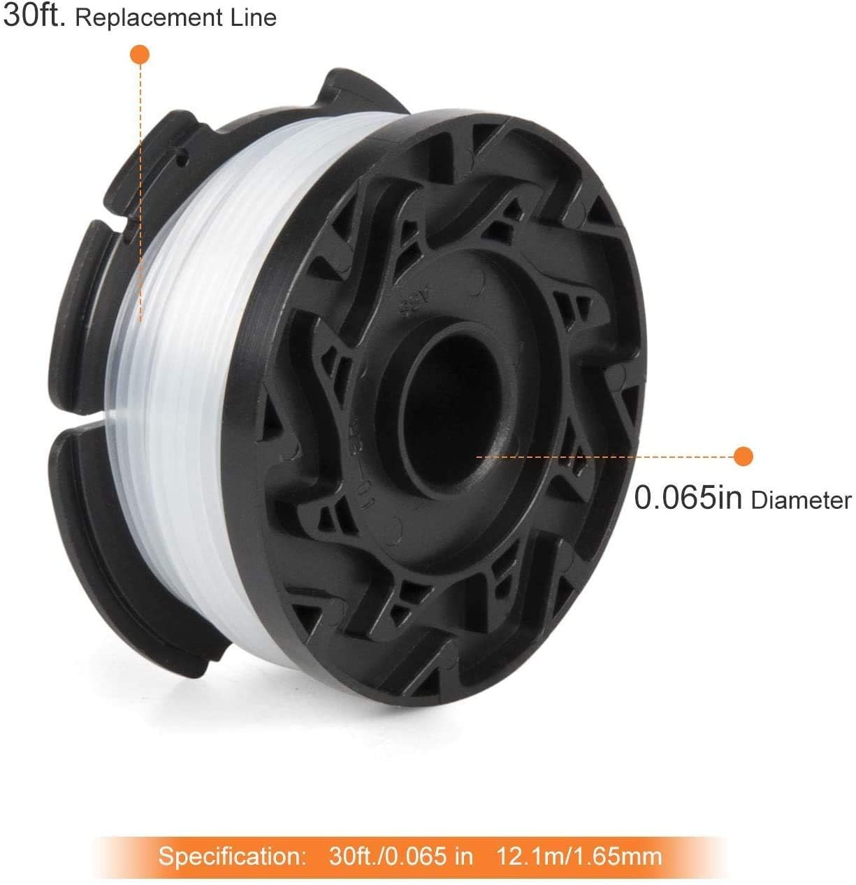 AF-100 String Trimmer Line Replacement - 30ft 0.065 Compatible With Black + Decker Autofeed System - Durable Line (6 Replacement Spools, 1 Cap, 1 Spring) - Image 2