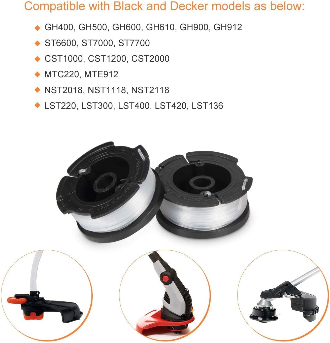 AF-100 String Trimmer Line Replacement - 30ft 0.065 Compatible With Black + Decker Autofeed System - Durable Line (6 Replacement Spools, 1 Cap, 1 Spring) - Image 5