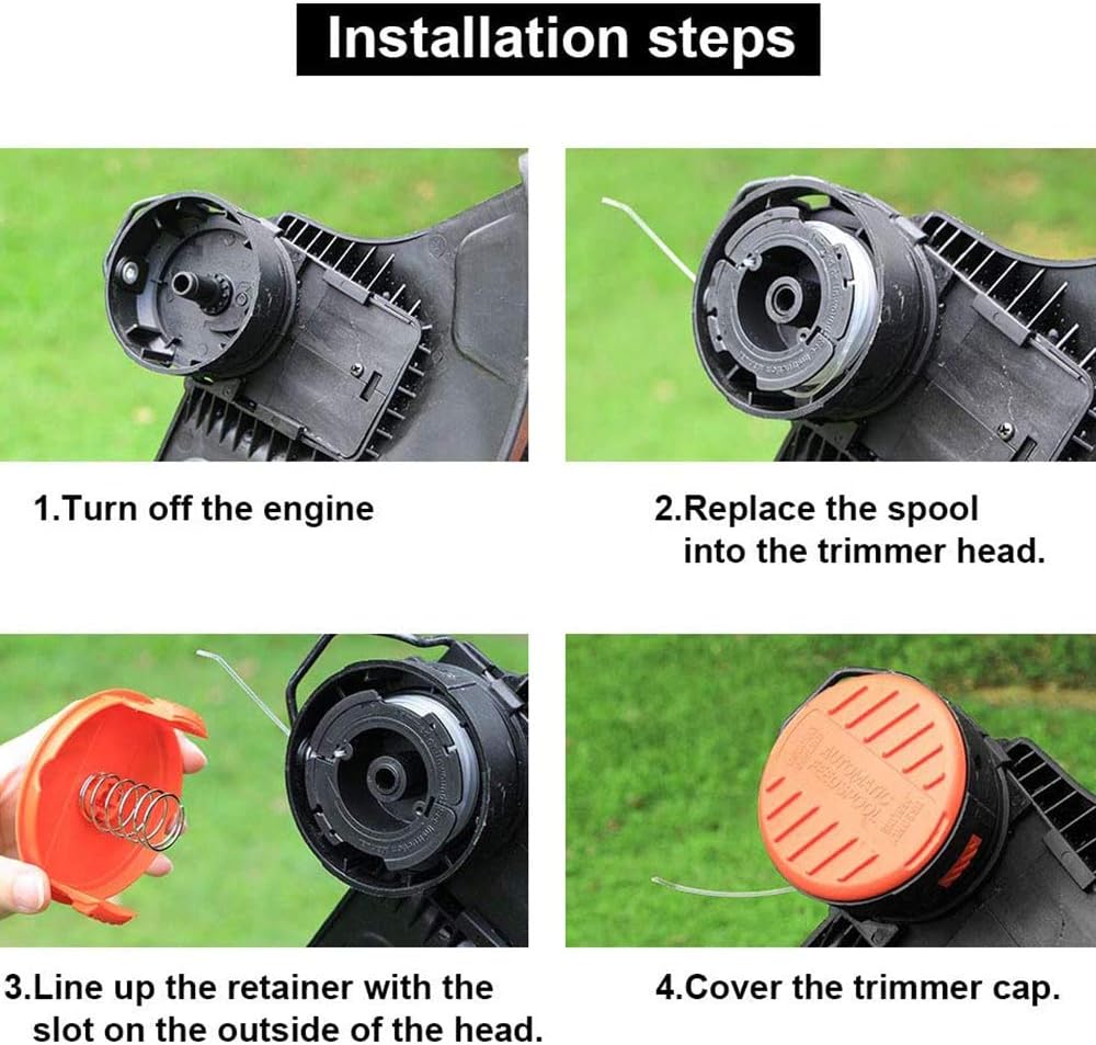 AF-100 String Trimmer Line Replacement - 30ft 0.065 Compatible With Black + Decker Autofeed System - Durable Line (6 Replacement Spools, 1 Cap, 1 Spring) - Image 6