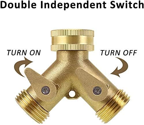 2 Way Heavy Duty Brass Garden Hose Connector Tap Splitter for Lawn and Garden - Outlet Splitter, Hose Splitter, Hose Spigot Adapter with 2 Valves, Plus 4 Extra Rubber Washers - Image 2