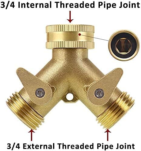 2 Way Heavy Duty Brass Garden Hose Connector Tap Splitter for Lawn and Garden - Outlet Splitter, Hose Splitter, Hose Spigot Adapter with 2 Valves, Plus 4 Extra Rubber Washers - Image 3