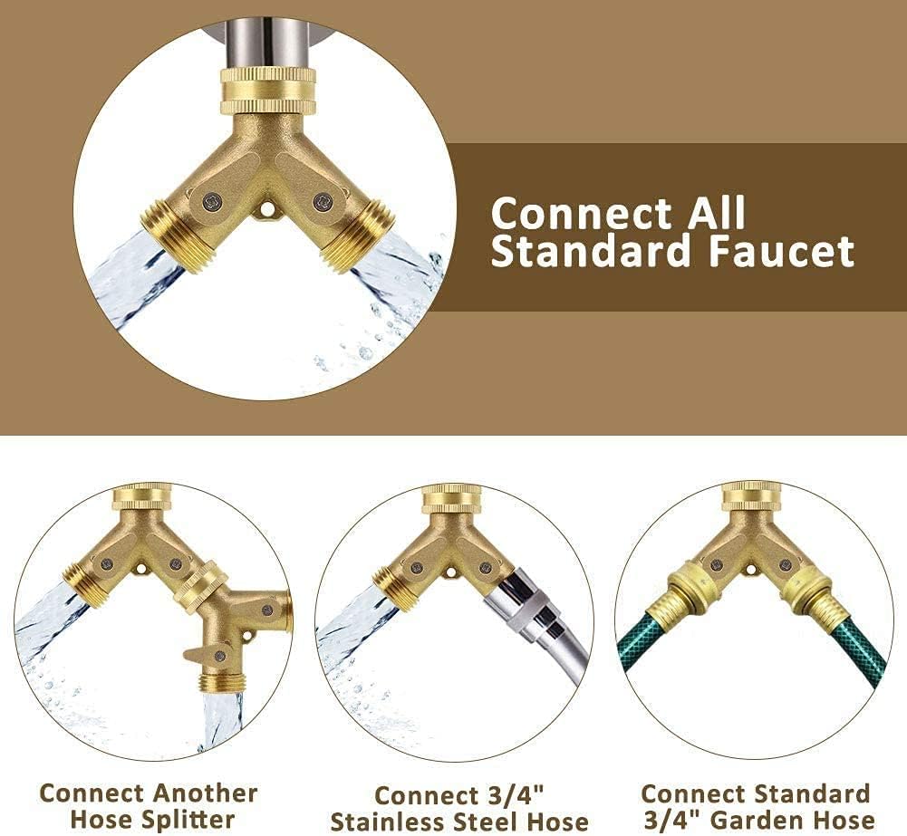 2 Way Heavy Duty Brass Garden Hose Connector Tap Splitter for Lawn and Garden - Outlet Splitter, Hose Splitter, Hose Spigot Adapter with 2 Valves, Plus 4 Extra Rubber Washers - Image 6