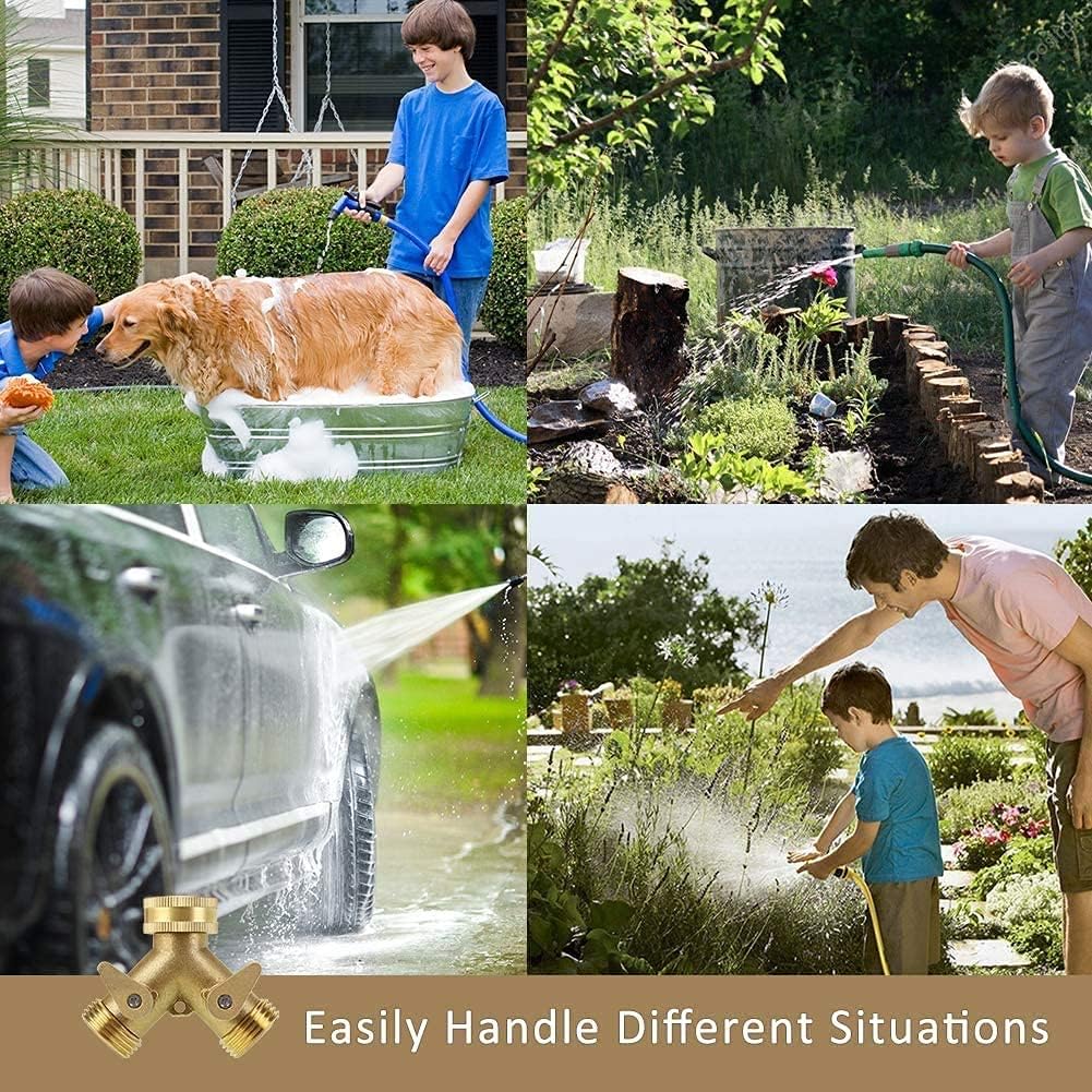 2 Way Heavy Duty Brass Garden Hose Connector Tap Splitter for Lawn and Garden - Outlet Splitter, Hose Splitter, Hose Spigot Adapter with 2 Valves, Plus 4 Extra Rubber Washers - Image 7