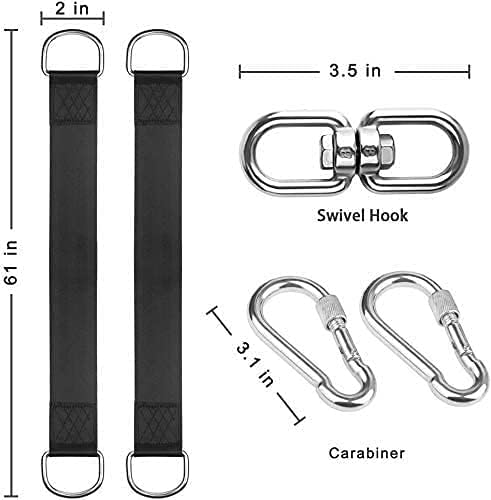 Tree Swing Straps Hanging Kit Holds 2200 lbs, 5FT Swing Straps 2 Pack Tree Protector Mats with 2 Safety Heavy Duty Carabiner & 1 Stainless Steel Swivel, Carry Bag Included, Perfect for Hammocks & Most Swing Seats - Image 2