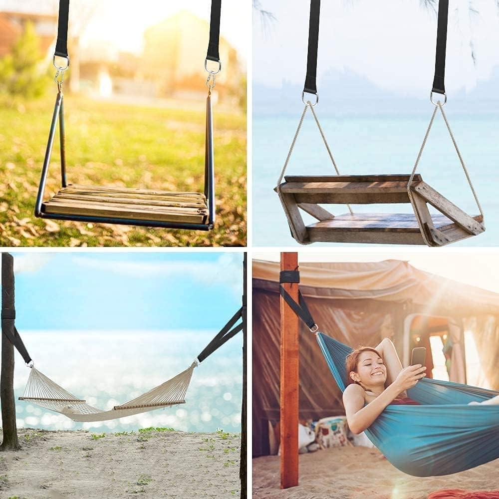 Tree Swing Straps Hanging Kit Holds 2200 lbs, 5FT Swing Straps 2 Pack Tree Protector Mats with 2 Safety Heavy Duty Carabiner & 1 Stainless Steel Swivel, Carry Bag Included, Perfect for Hammocks & Most Swing Seats - Image 4