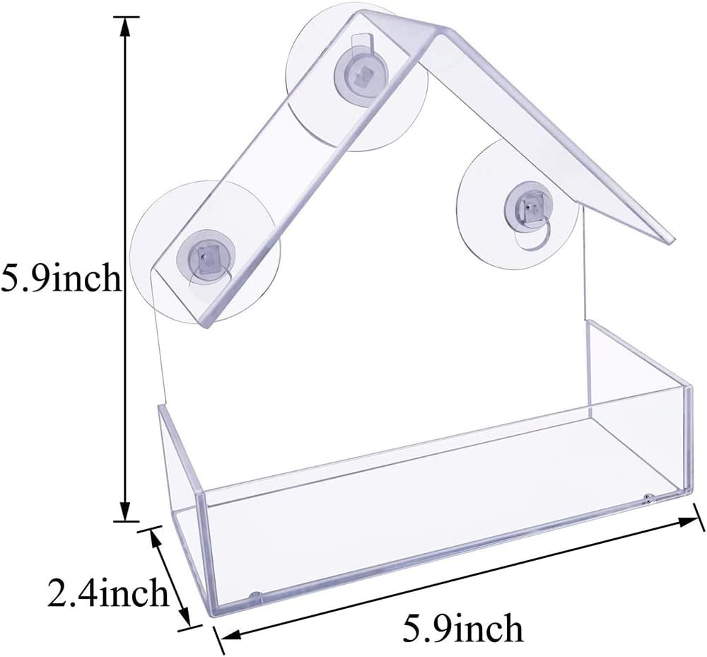 Bird Feeder, Window Bird House Crystal Clear Acrylic with Seed Tray, Drain Holes and 3 Suction Cups, Weatherproof Design, Squirrel Resistant, Drains Rain Water, Great Gift Idea for Nature Lovers - Image 2