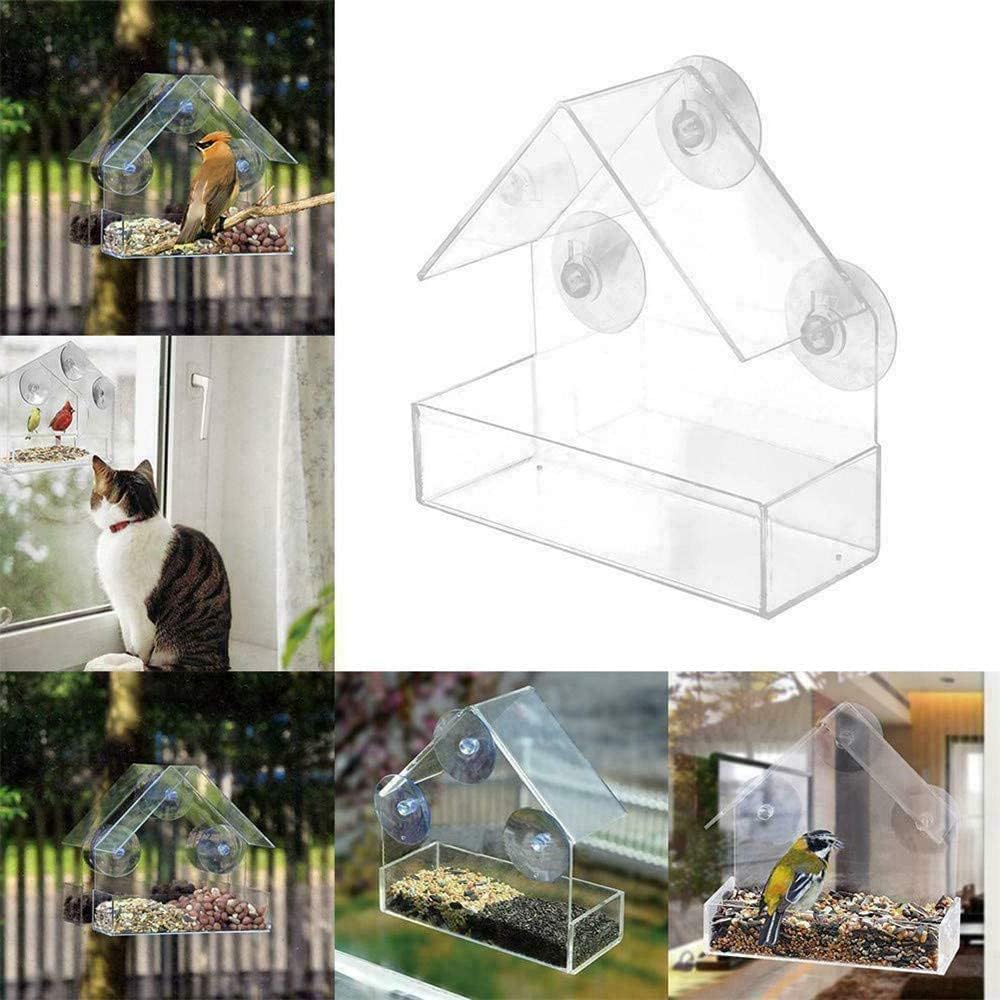 Bird Feeder, Window Bird House Crystal Clear Acrylic with Seed Tray, Drain Holes and 3 Suction Cups, Weatherproof Design, Squirrel Resistant, Drains Rain Water, Great Gift Idea for Nature Lovers - Image 5