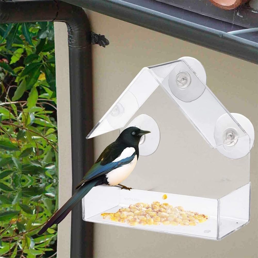 Bird Feeder, Window Bird House Crystal Clear Acrylic with Seed Tray, Drain Holes and 3 Suction Cups, Weatherproof Design, Squirrel Resistant, Drains Rain Water, Great Gift Idea for Nature Lovers - Image 6