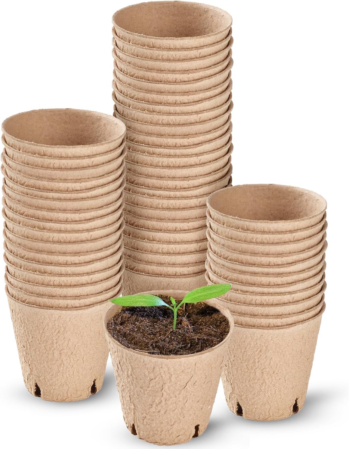 100PCS 8CM Seed Starter Pots, Seed Starter Kit, Transplant Seedlings Pots, Organic Biodegradable Pots for Plant Starters, Seedlings, Saplings, Flowers, Vegetables, with Bonus 100 Plastic Plant Markers - Image 1