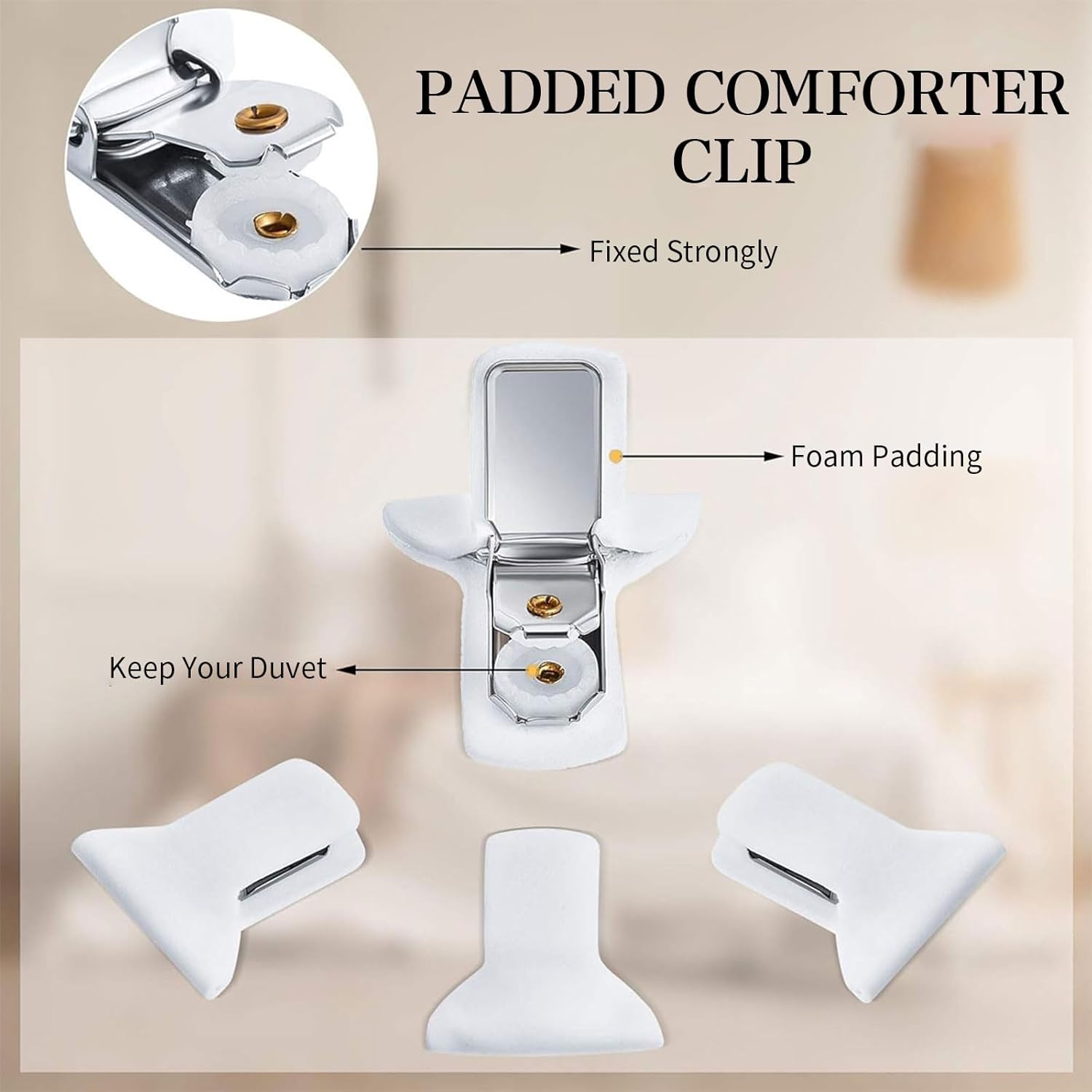 8 Pcs Padded Comforter Clips Duvet Cover Clips, Non-Slip Bed Sheet Clips Fasteners Duvet Clips for Inside Duvet Cover for Preventing Comforters from Shifting Inside - Image 4
