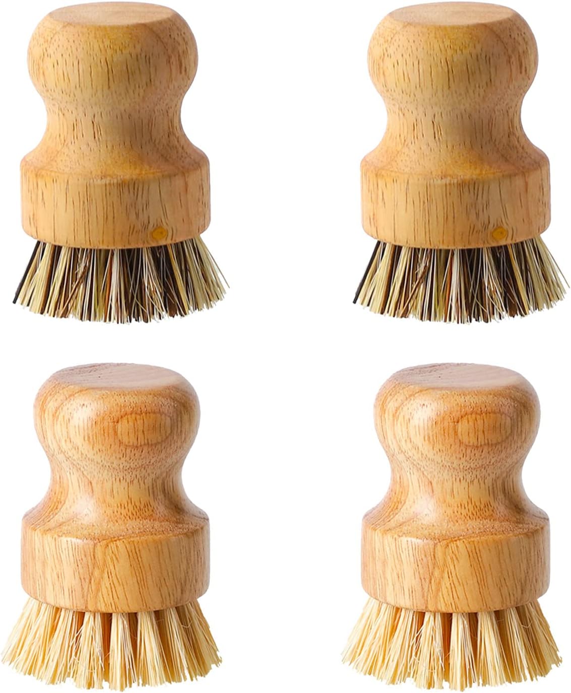 Dish Scrub Brush Dish Scrubber, 4 Packs Natural Bamboo Dish Brush Full Circle Palm Scrub Brush for Cleaning Pots Pans Vegetables (3.12 x 2.2 in) - Image 1