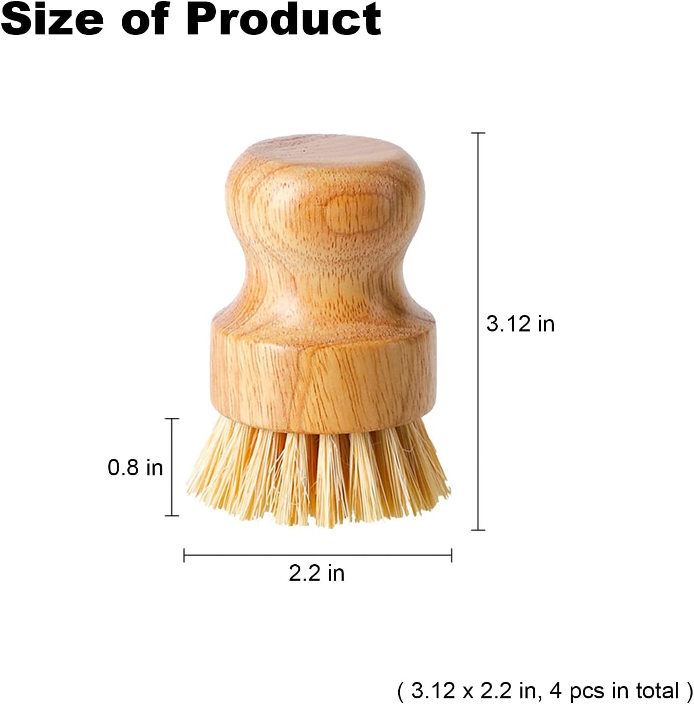 Dish Scrub Brush Dish Scrubber, 4 Packs Natural Bamboo Dish Brush Full Circle Palm Scrub Brush for Cleaning Pots Pans Vegetables (3.12 x 2.2 in) - Image 2