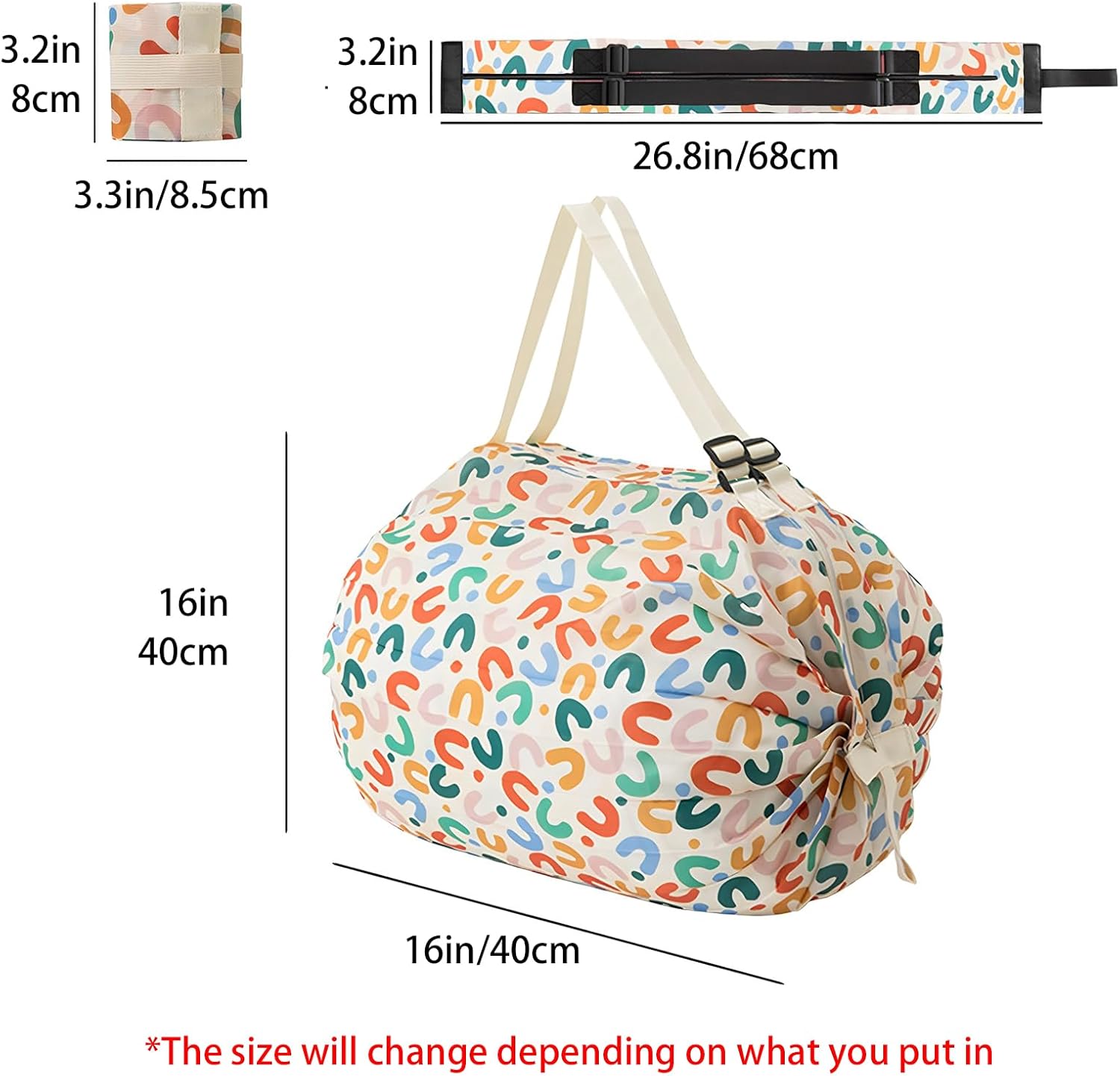 Reusable Shopping Bag, Portable Foldable Nylon Grocery Bag with Zipper, Large Capacity Luggage Bags for traveling, Camping, Picnics, and Fitness - Image 2