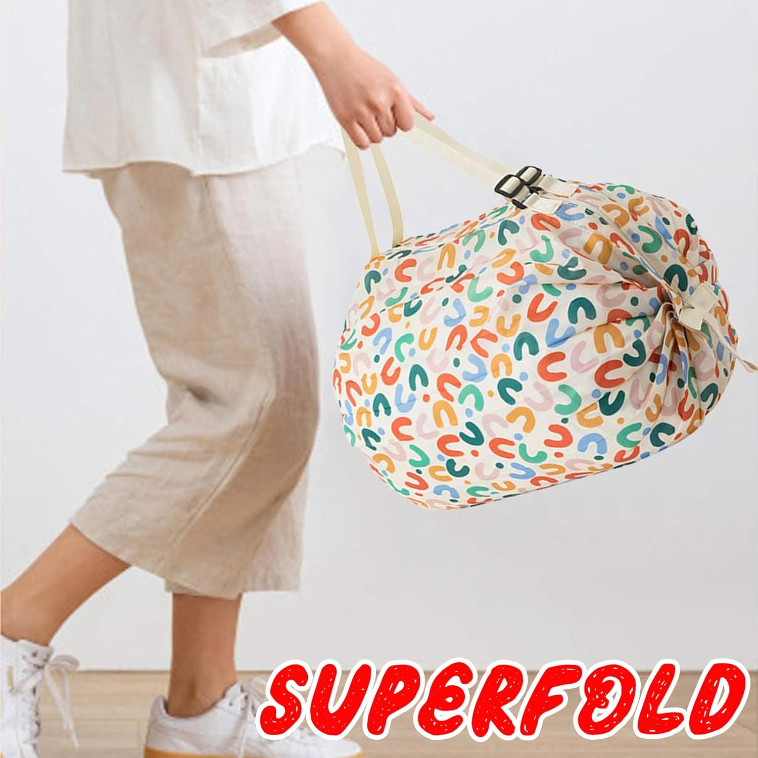 Reusable Shopping Bag, Portable Foldable Nylon Grocery Bag with Zipper, Large Capacity Luggage Bags for traveling, Camping, Picnics, and Fitness - Image 5