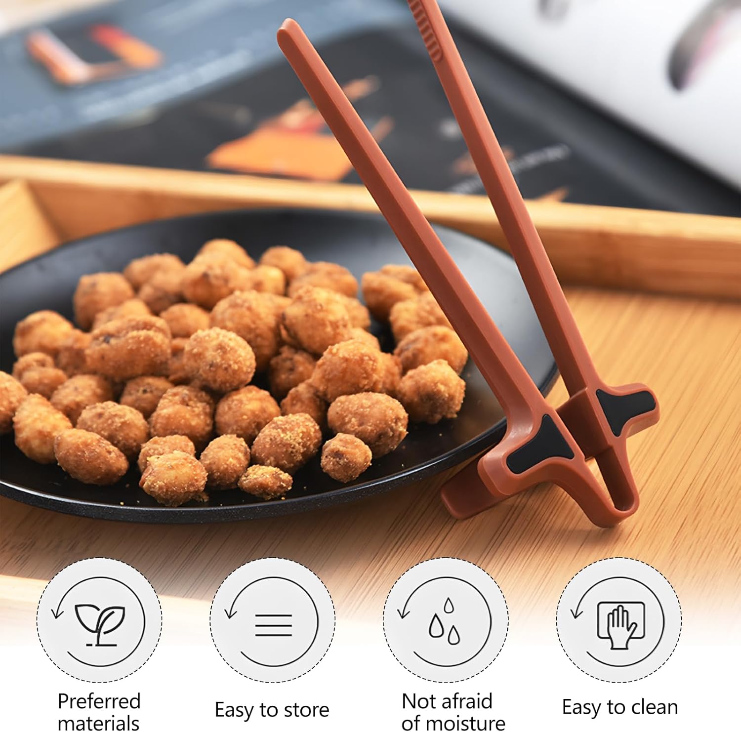 2Pcs Finger Chopsticks, Snack Chopsticks for Gamers Snack Clips Gamepad Accessories Mobile Game Accessories (Black, Brown) - Image 3