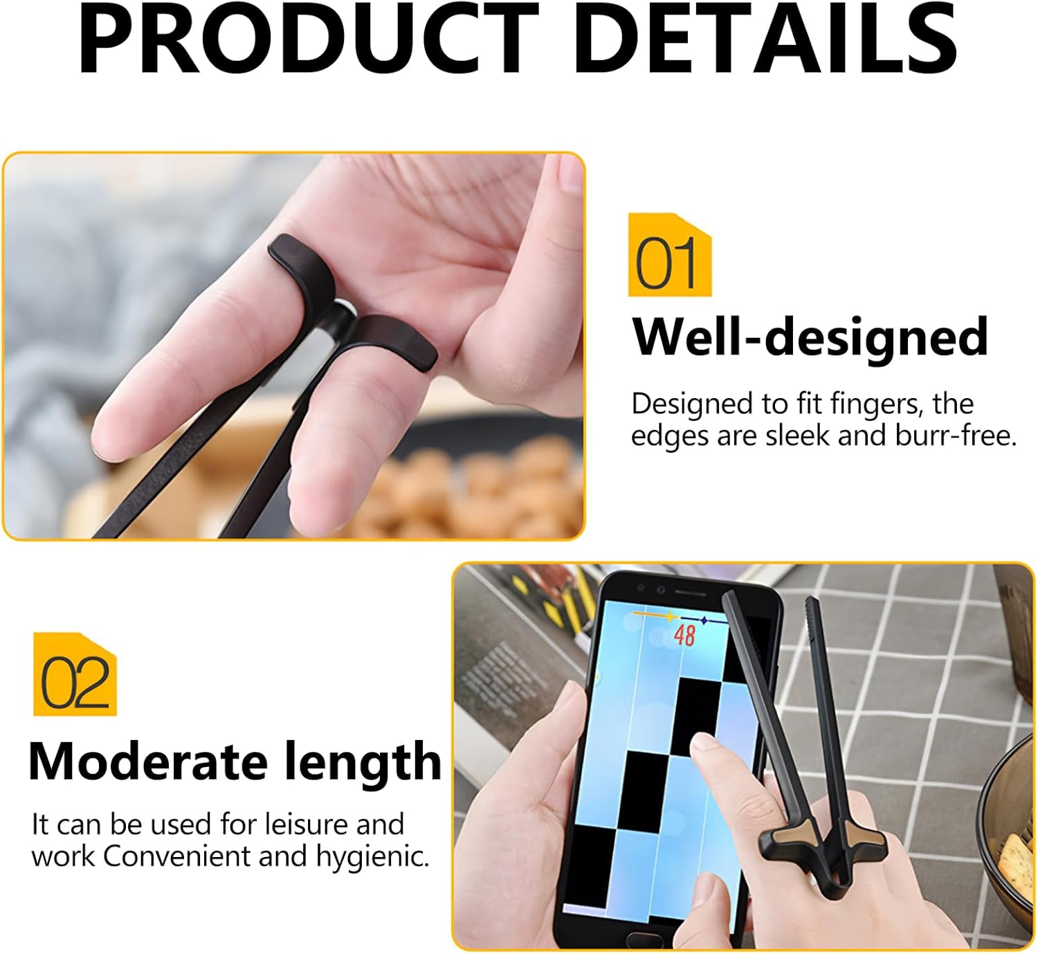 2Pcs Finger Chopsticks, Snack Chopsticks for Gamers Snack Clips Gamepad Accessories Mobile Game Accessories (Black, Brown) - Image 5