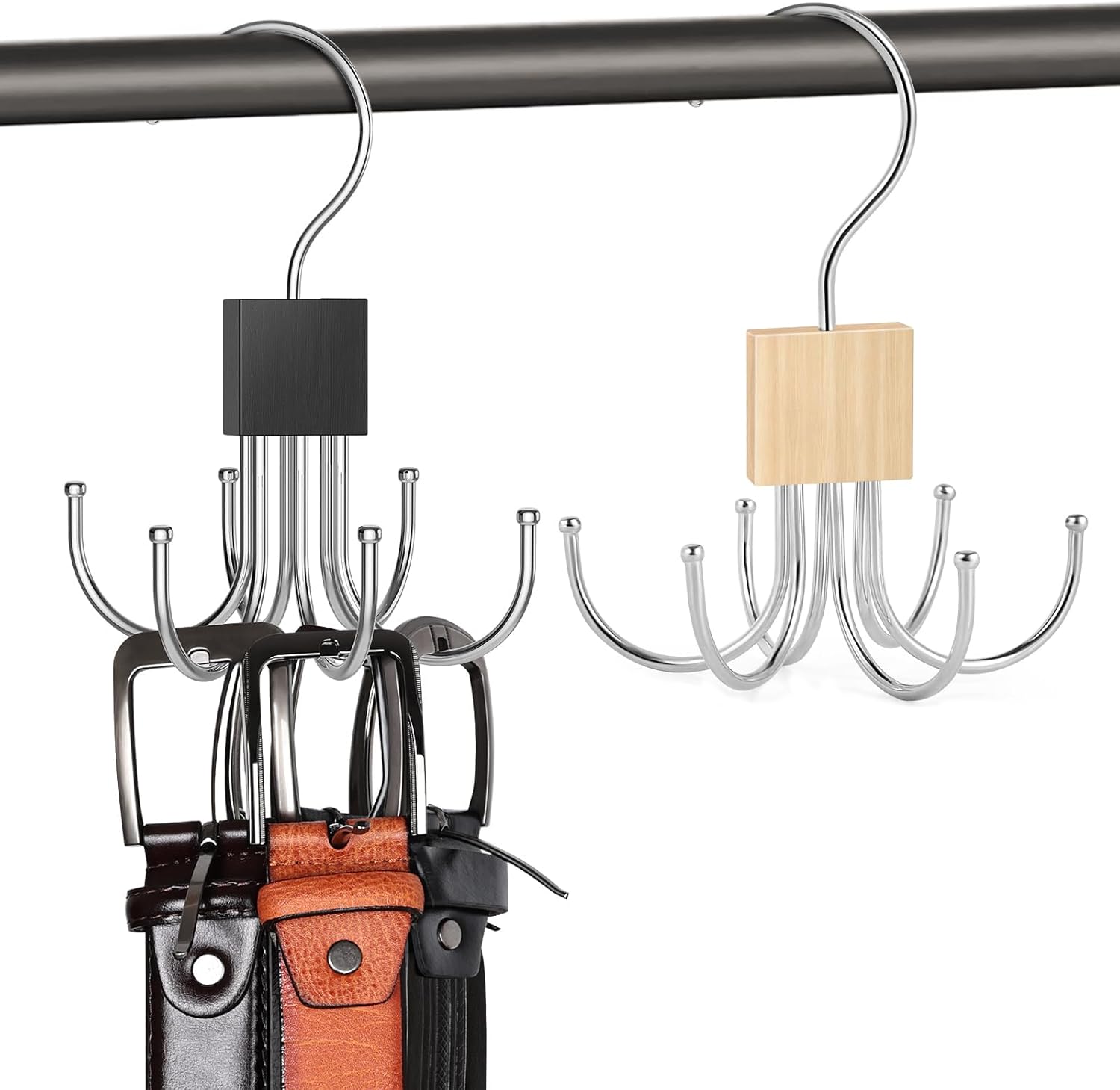 Belt Hanger Tie Rack, 2 Pcs Closet Hanger Organizer 360° Rotatable Metal Belt Holder for Closet Accessories Organizer and Storage - Image 1