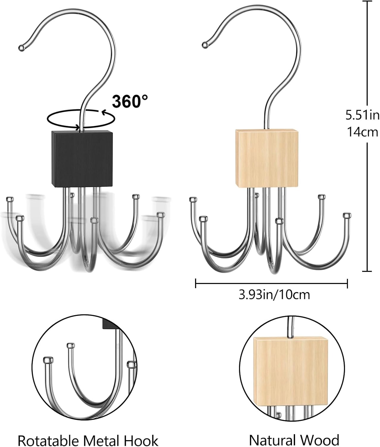 Belt Hanger Tie Rack, 2 Pcs Closet Hanger Organizer 360° Rotatable Metal Belt Holder for Closet Accessories Organizer and Storage - Image 2