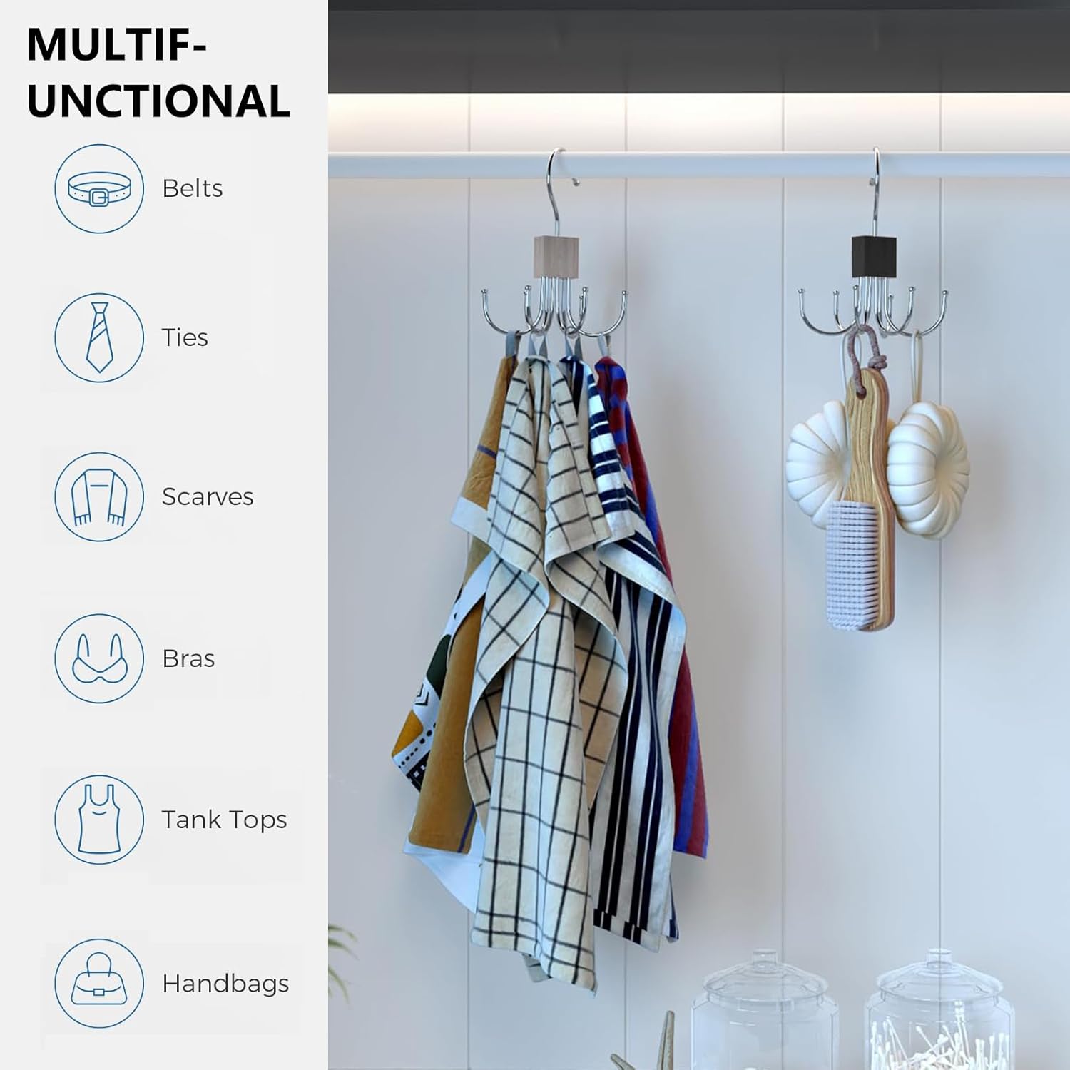 Belt Hanger Tie Rack, 2 Pcs Closet Hanger Organizer 360° Rotatable Metal Belt Holder for Closet Accessories Organizer and Storage - Image 4