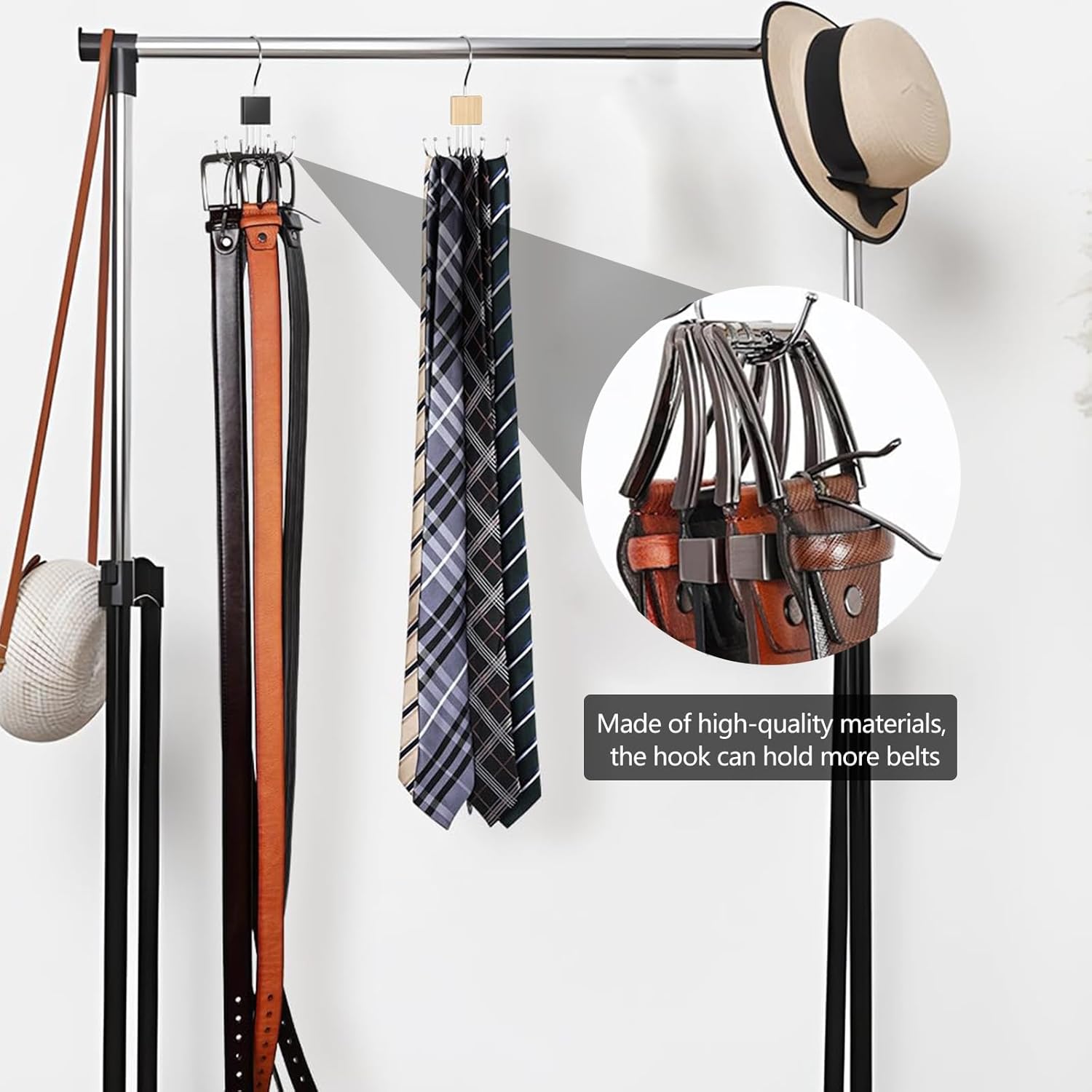 Belt Hanger Tie Rack, 2 Pcs Closet Hanger Organizer 360° Rotatable Metal Belt Holder for Closet Accessories Organizer and Storage - Image 5