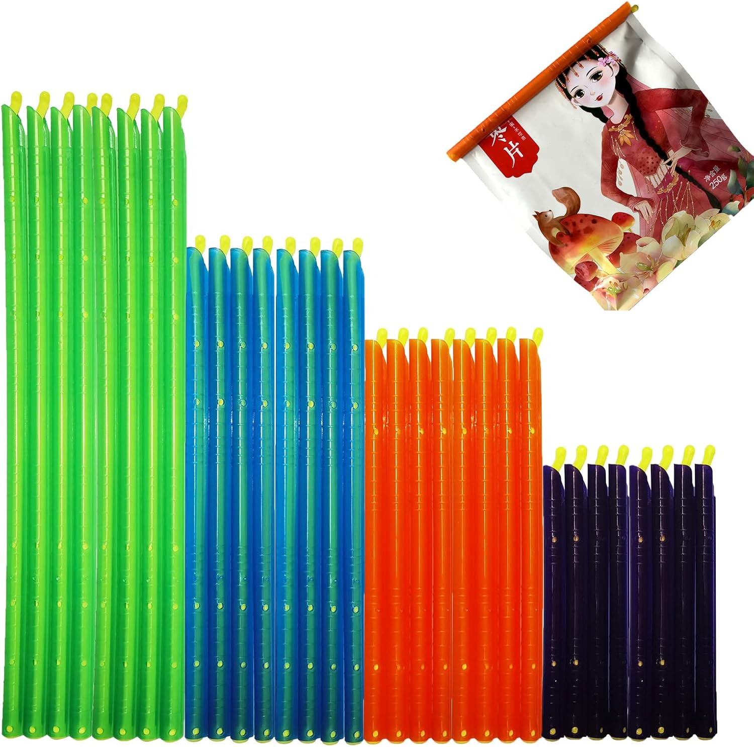32 PCS Food Bag Sealer Sticks, 4 to 12 Inch Chip Clips, 4 Lengths Storage Closures for Keeping Snack Fresh, Grip Sealers for Pet Dog Food (32) - Image 1