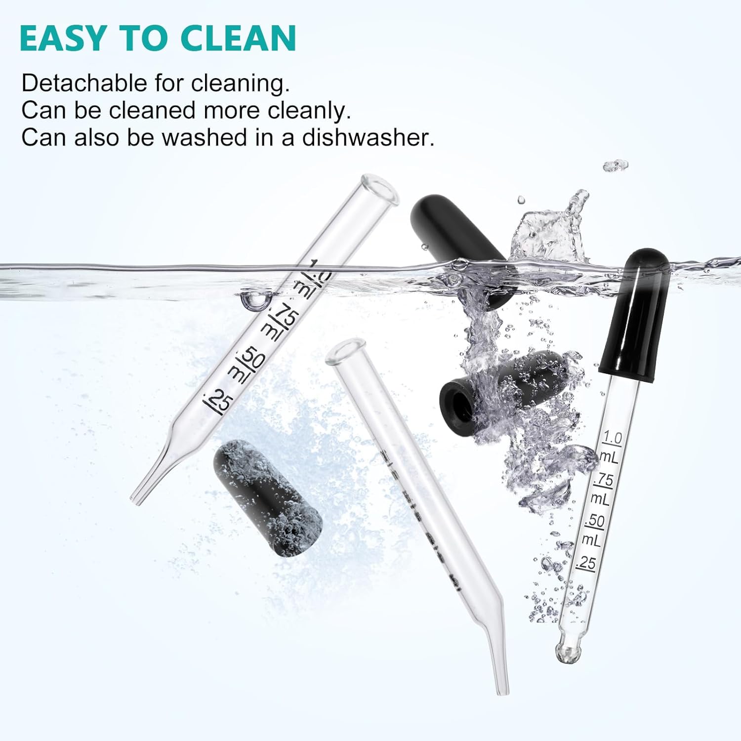 Eye Dropper Glass Pipette 12 Pcs 1ml, Calibrated Capacity Droppers with Measurements 4 Bent, 4 Ball & 4 Straight Tip with 3 Cleaning Brush for Laboratory, Liquid, Essential Oils - Image 5