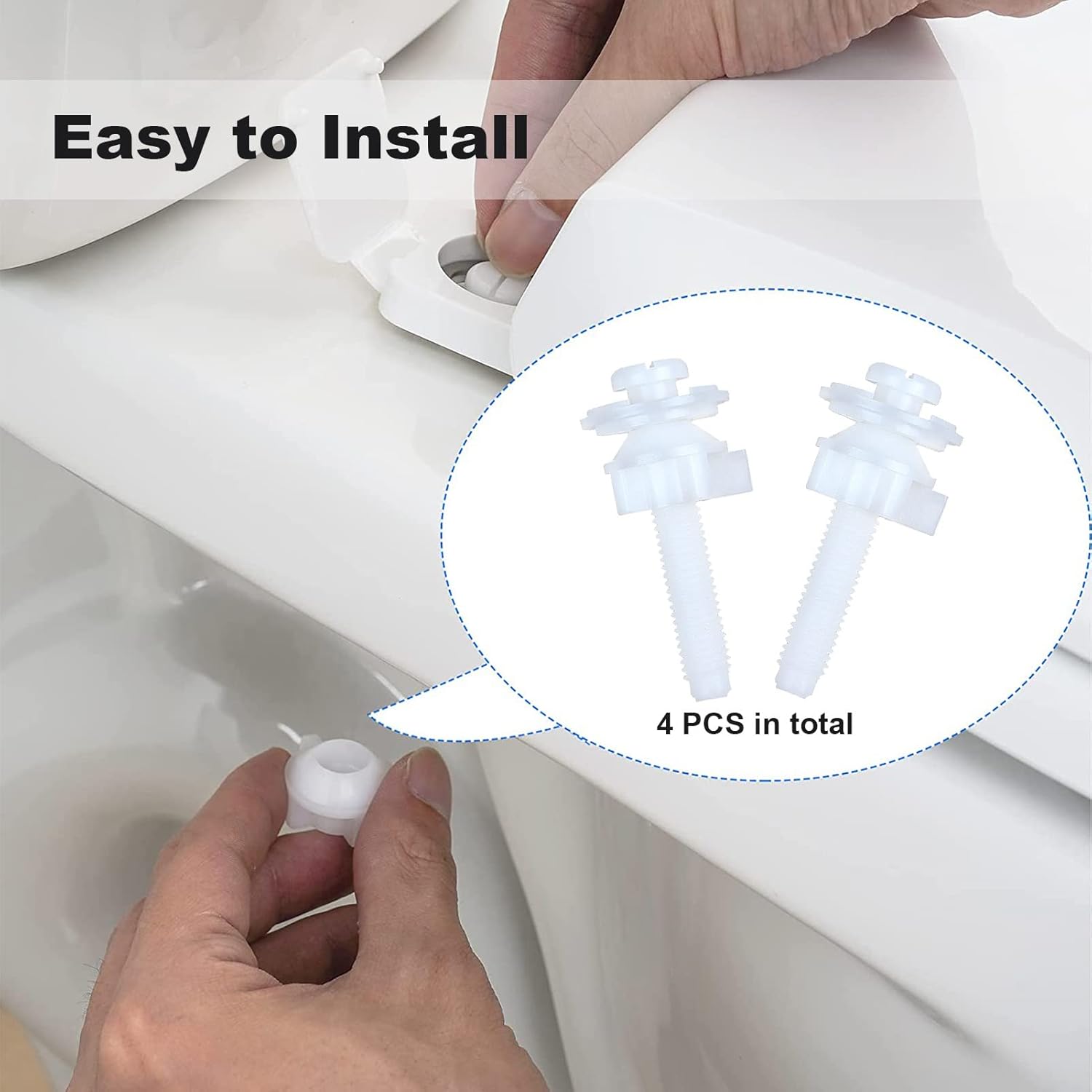 Toilet Seat Hinge Bolt Screw, 4 PCS Universal Plastic Downlock Nuts Toilet Seat Hinge Bolts Replacement Parts for Fixing Top Mount Toilet Seat Hinges - Image 3