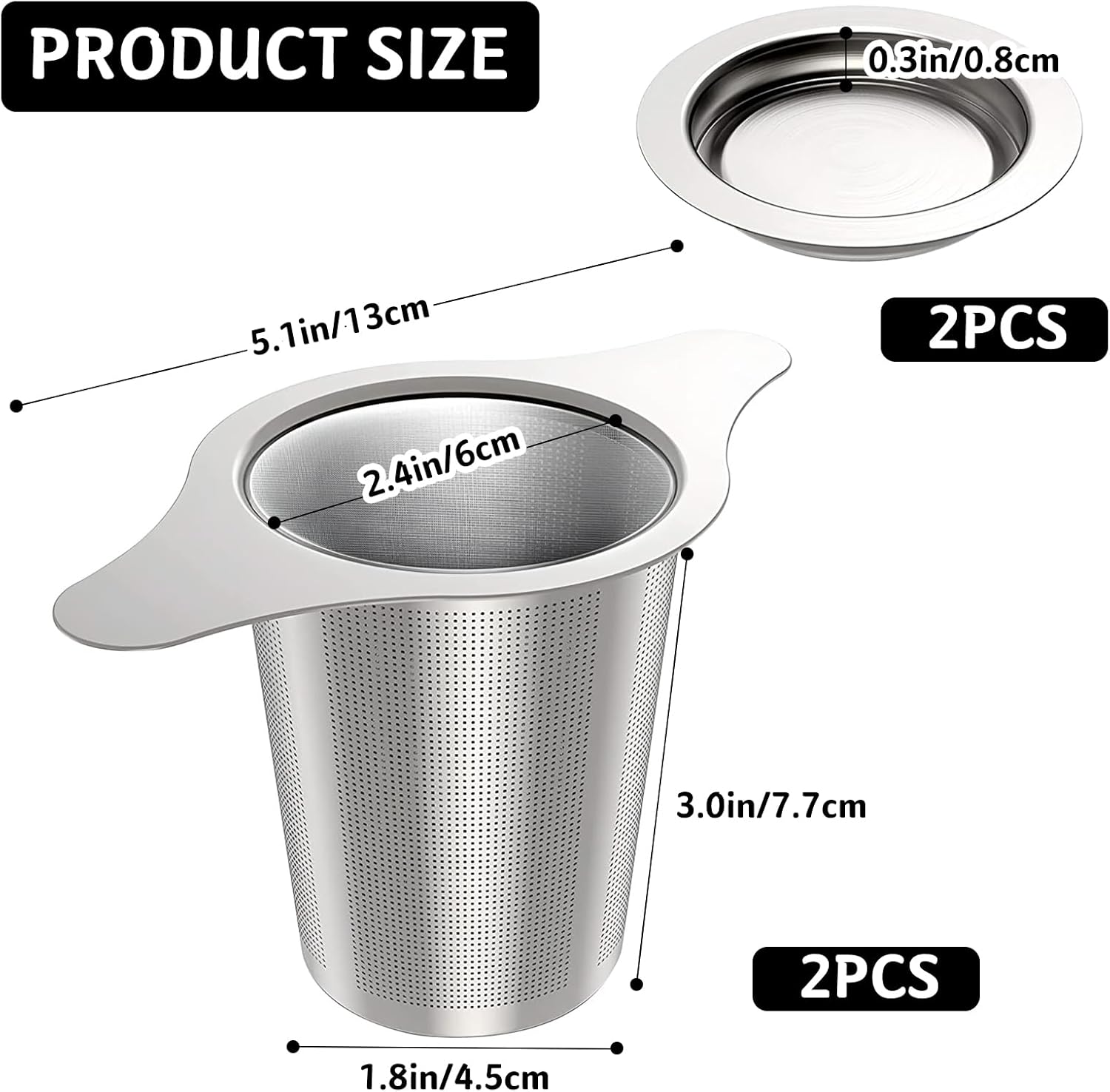 2 Pack Tea Infuser Stainless Steel Mesh Strainer, Tea Strainer Steeper Filter with Double Handles for Hanging on Teapots, Mugs, Cups to Steep Loose Leaf Tea and Coffee, Large Capacity (Silver) - Image 2