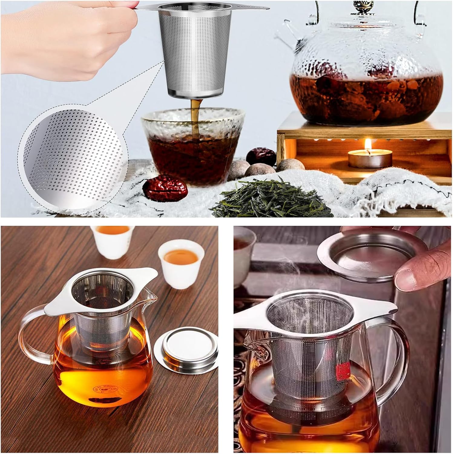 2 Pack Tea Infuser Stainless Steel Mesh Strainer, Tea Strainer Steeper Filter with Double Handles for Hanging on Teapots, Mugs, Cups to Steep Loose Leaf Tea and Coffee, Large Capacity (Silver) - Image 6