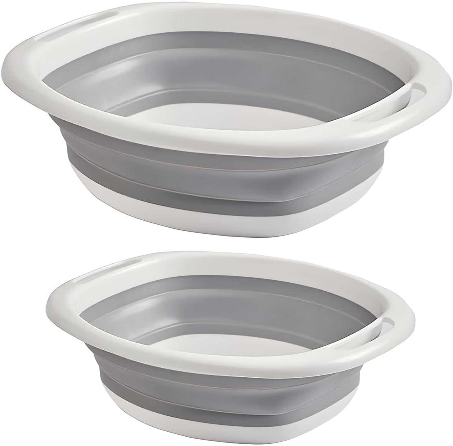 2 Pack Collapsible Wash Basin, Portable Wash Basin with Handles for Kitchen Sink Fruits Vegetables Home Camping Easy Storage (Grey) - Image 1