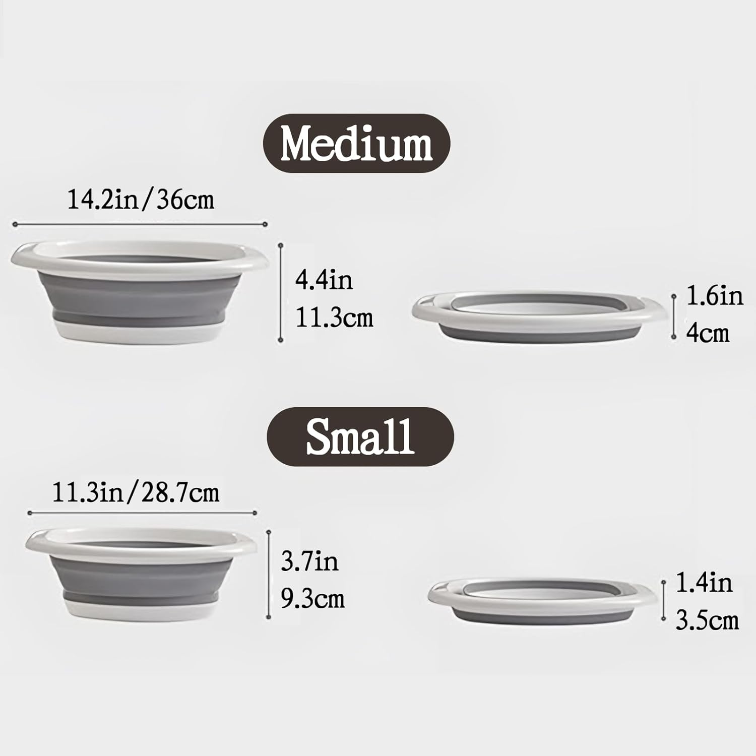 2 Pack Collapsible Wash Basin, Portable Wash Basin with Handles for Kitchen Sink Fruits Vegetables Home Camping Easy Storage (Grey) - Image 2