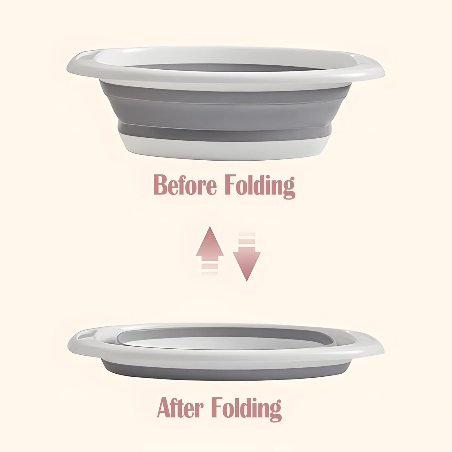 2 Pack Collapsible Wash Basin, Portable Wash Basin with Handles for Kitchen Sink Fruits Vegetables Home Camping Easy Storage (Grey) - Image 3