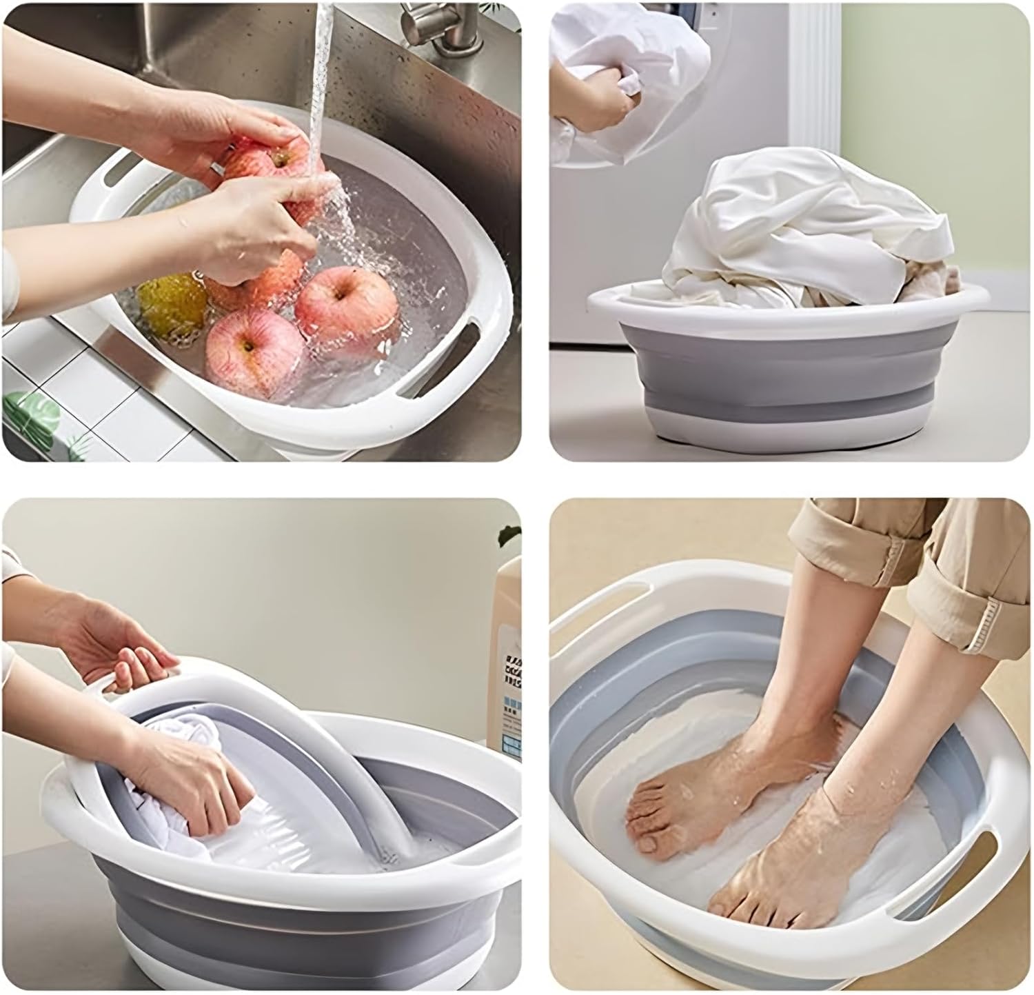 2 Pack Collapsible Wash Basin, Portable Wash Basin with Handles for Kitchen Sink Fruits Vegetables Home Camping Easy Storage (Grey) - Image 6