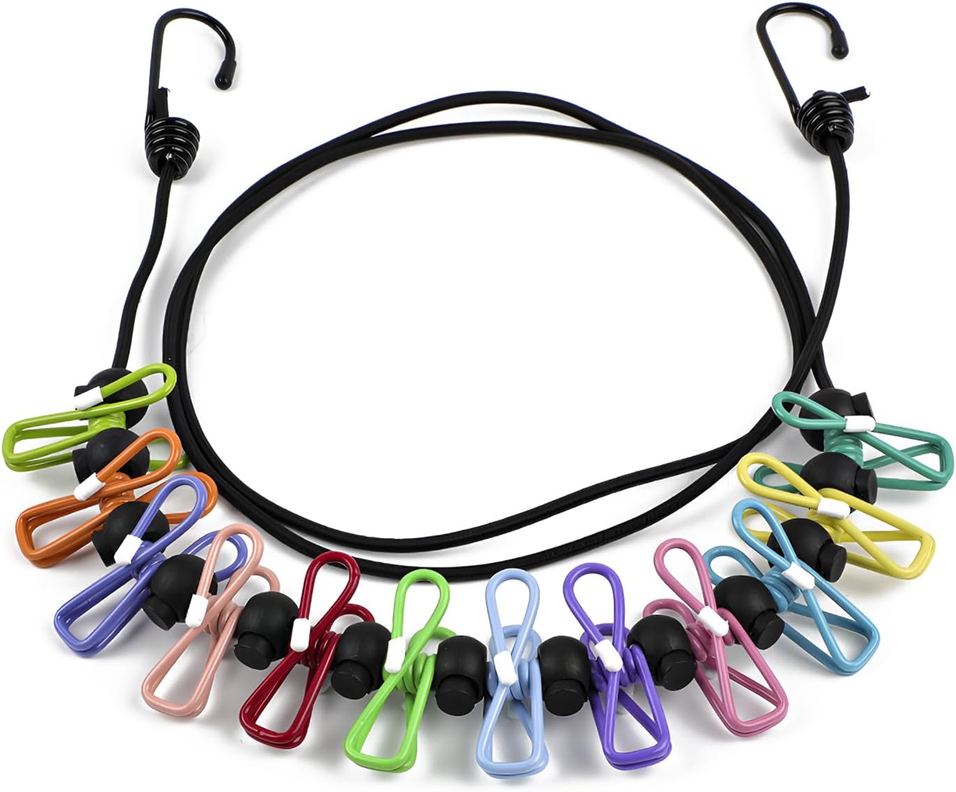 Travel Clothesline, Portable Clothes Line Outdoor with 12 Clips Elastic Clothesline for Indoor Outdoor Balcony Travel Camping Accessories(Multicolour) - Image 1