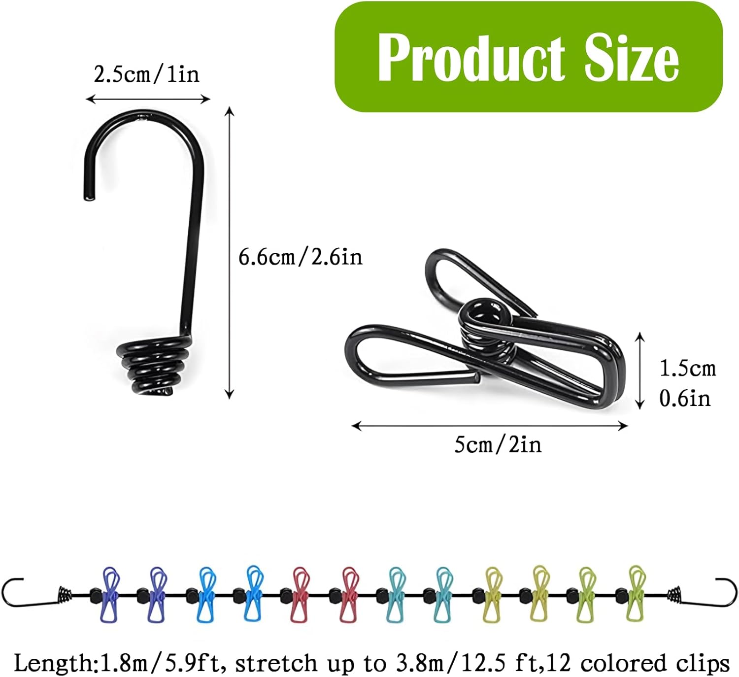 Travel Clothesline, Portable Clothes Line Outdoor with 12 Clips Elastic Clothesline for Indoor Outdoor Balcony Travel Camping Accessories(Multicolour) - Image 2