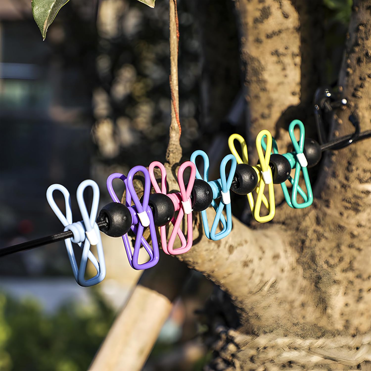 Travel Clothesline, Portable Clothes Line Outdoor with 12 Clips Elastic Clothesline for Indoor Outdoor Balcony Travel Camping Accessories(Multicolour) - Image 5