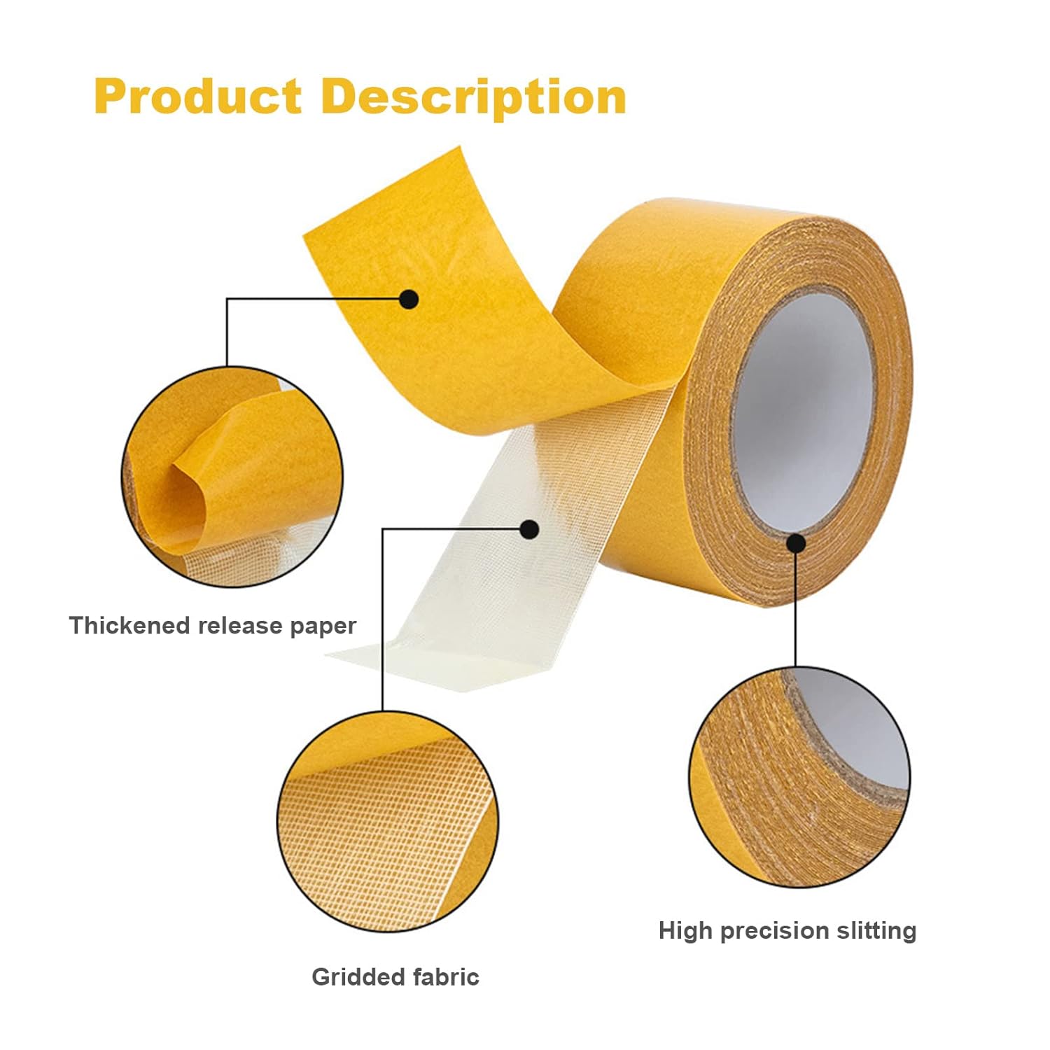 Double Sided Tape Heavy Duty, 2 in X 66 FT (20m) Double Sided Adhesive Tape Super Sticky Carpet Tape Fabric Strong Wall Mounting Tape (Yellow) - Image 3