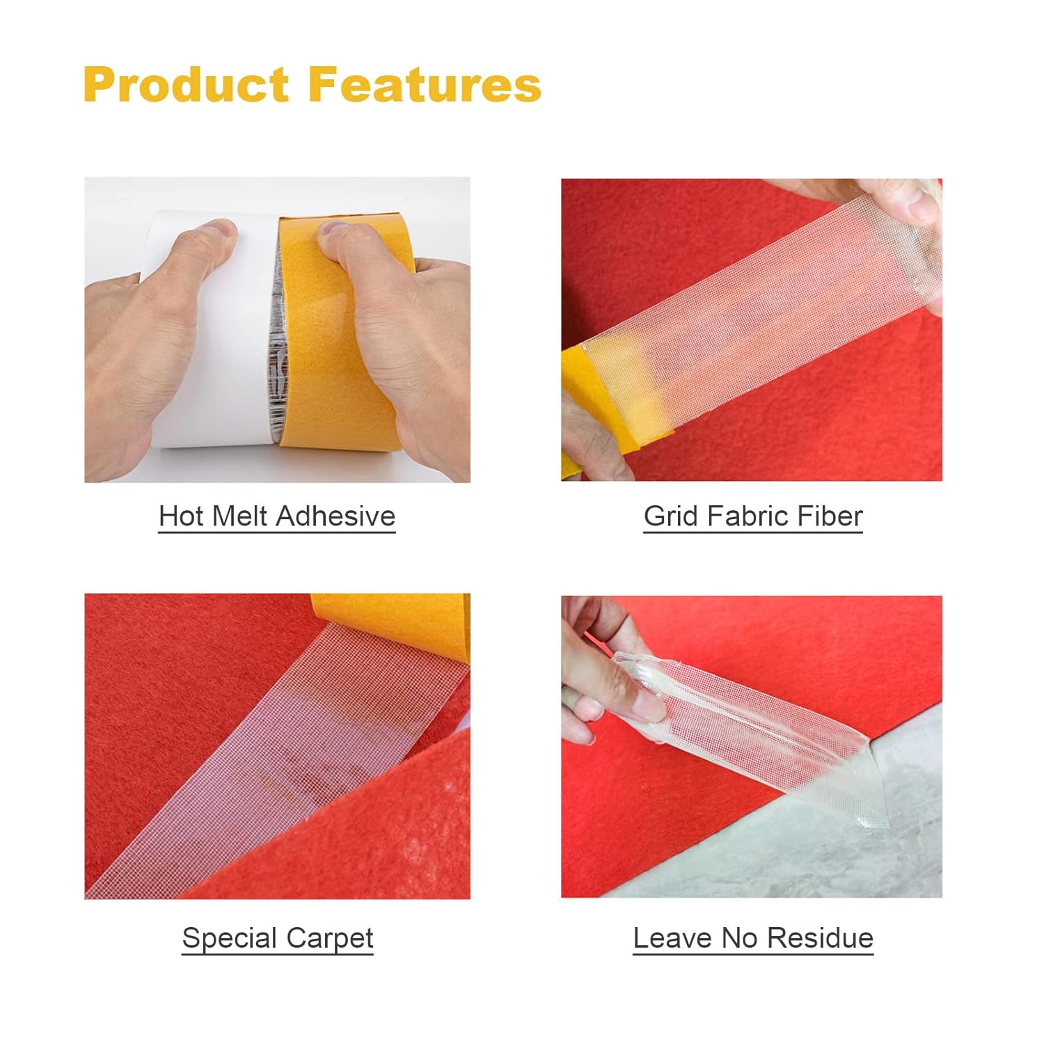 Double Sided Tape Heavy Duty, 2 in X 66 FT (20m) Double Sided Adhesive Tape Super Sticky Carpet Tape Fabric Strong Wall Mounting Tape (Yellow) - Image 4