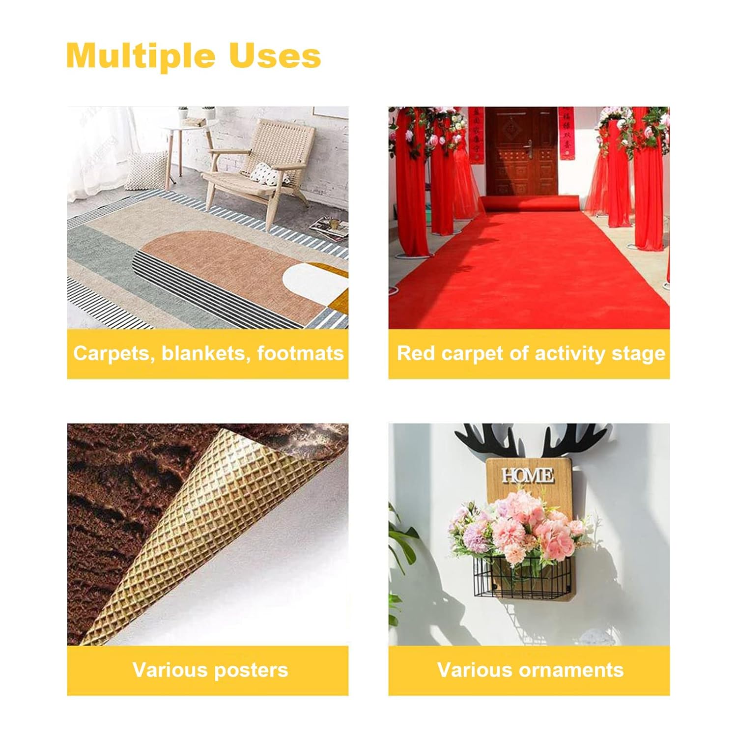 Double Sided Tape Heavy Duty, 2 in X 66 FT (20m) Double Sided Adhesive Tape Super Sticky Carpet Tape Fabric Strong Wall Mounting Tape (Yellow) - Image 5