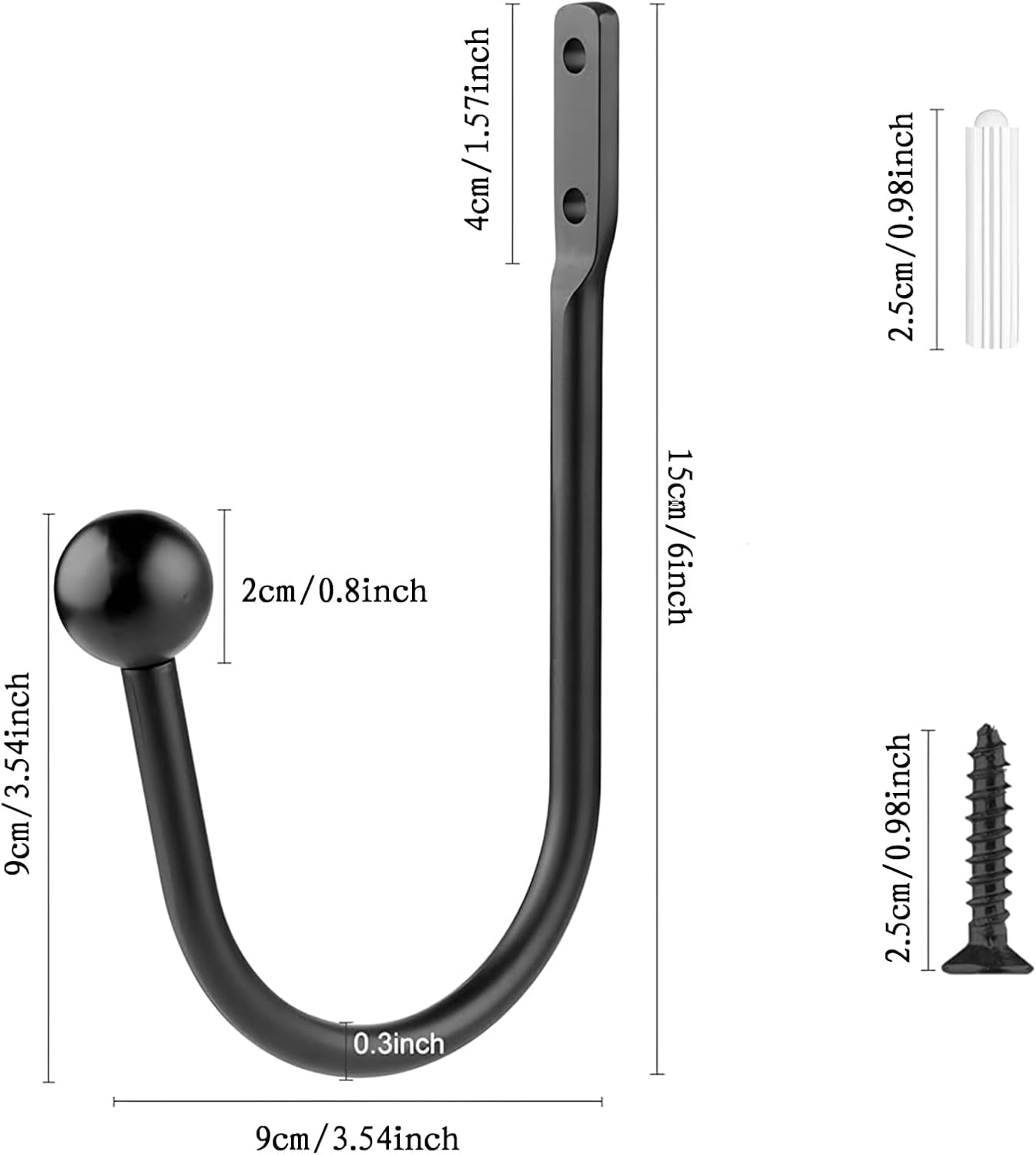 6 Pcs Curtain Holdbacks Curtain Tiebacks, U Shaped Curtain Hooks Wall Mount Window Curtain Holder (Black) - Image 2
