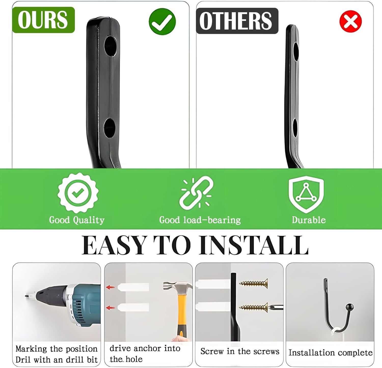 6 Pcs Curtain Holdbacks Curtain Tiebacks, U Shaped Curtain Hooks Wall Mount Window Curtain Holder (Black) - Image 5