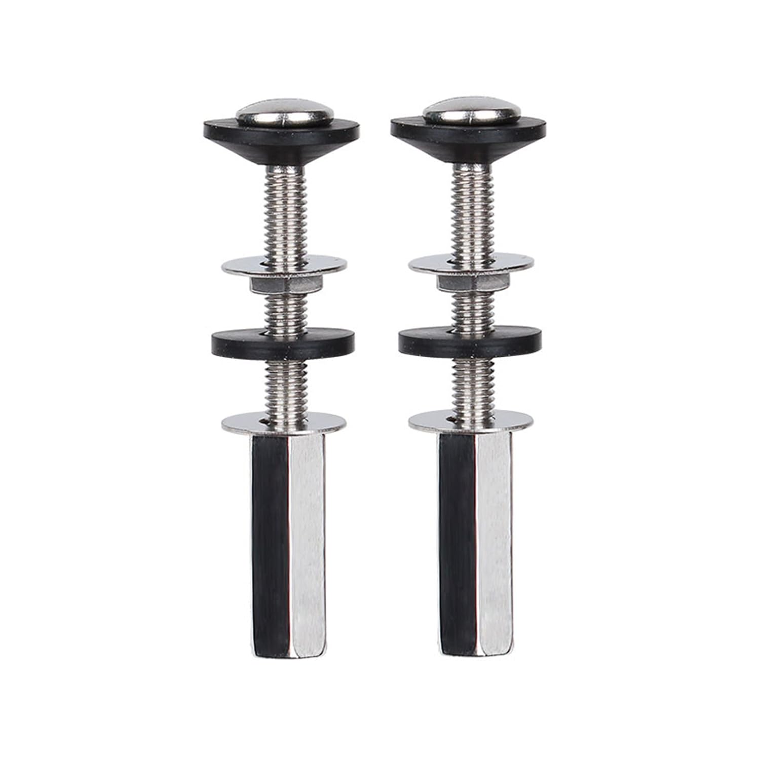 Toilet Tank to Bowl Bolt Kits, 2 Pack Toilet Bolt Kit for Tank Heavy Duty Washers and Round Cover Caps with Extra Long Nut Screw (Silver) - Image 1