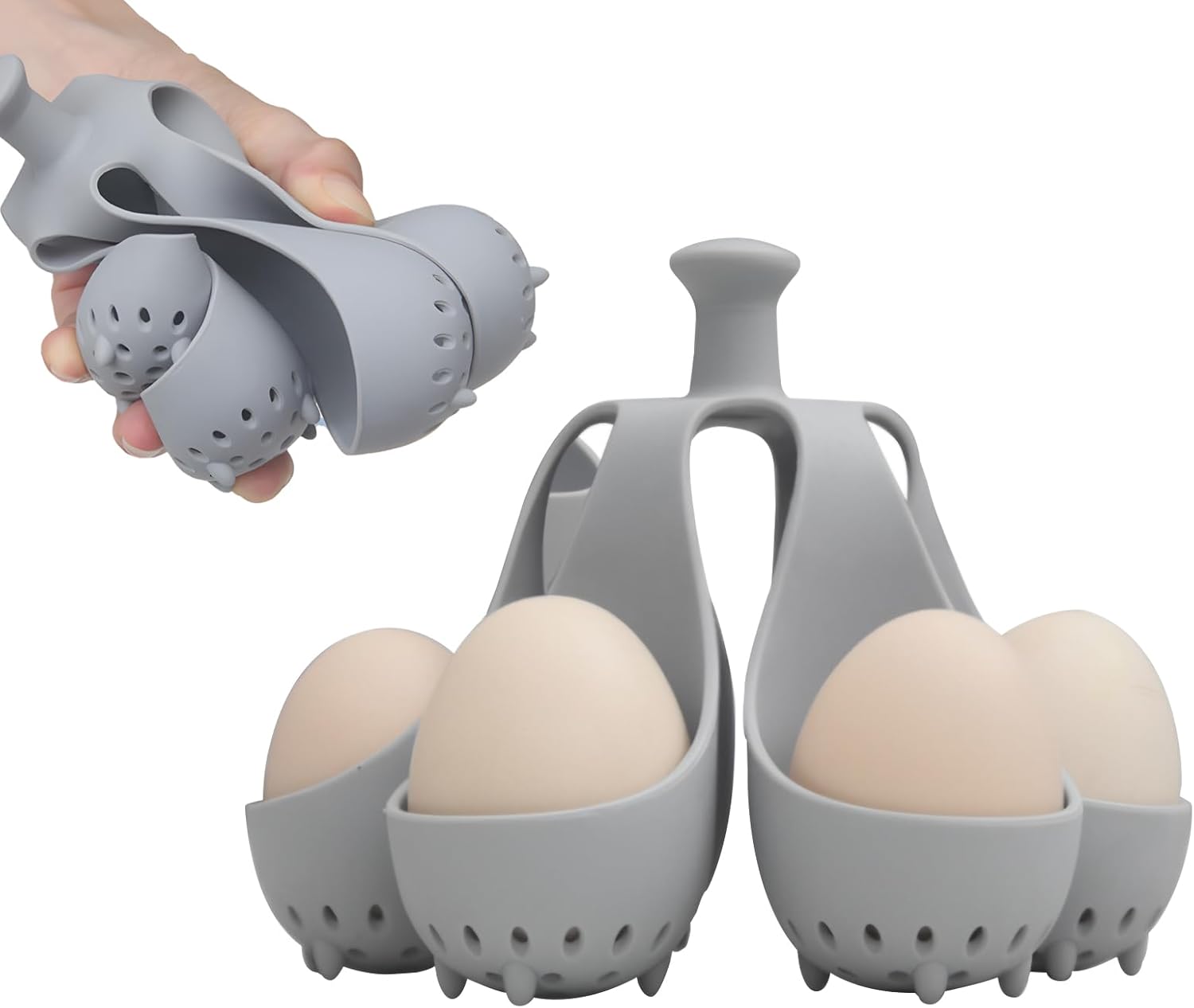Silicone Egg Boiler Rack, Egg Poacher Egg Boiler Holder Holds 6 Eggs for Easy Cooking and Fridge Storage, Dishwasher Safe - Image 1