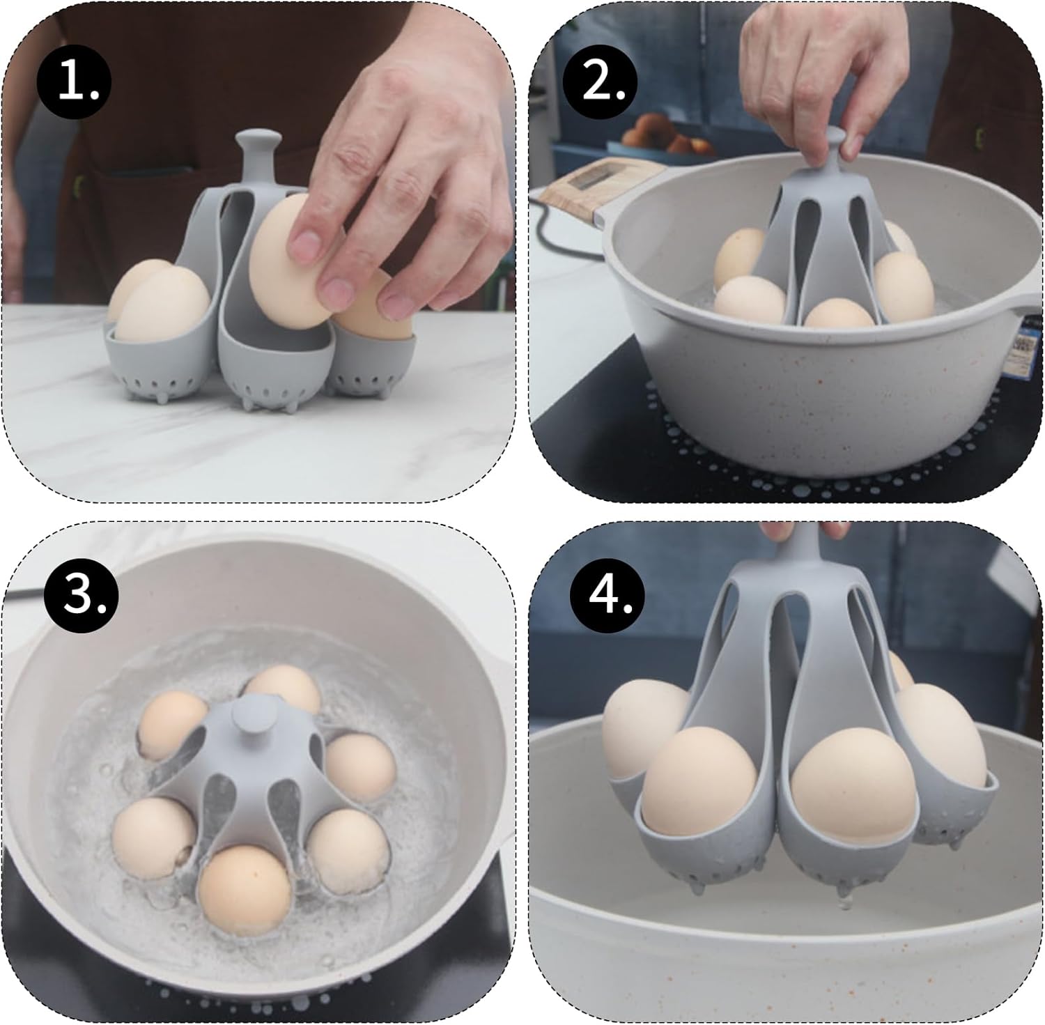 Silicone Egg Boiler Rack, Egg Poacher Egg Boiler Holder Holds 6 Eggs for Easy Cooking and Fridge Storage, Dishwasher Safe - Image 3