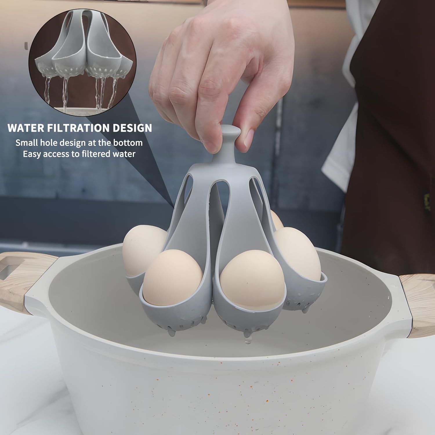Silicone Egg Boiler Rack, Egg Poacher Egg Boiler Holder Holds 6 Eggs for Easy Cooking and Fridge Storage, Dishwasher Safe - Image 4