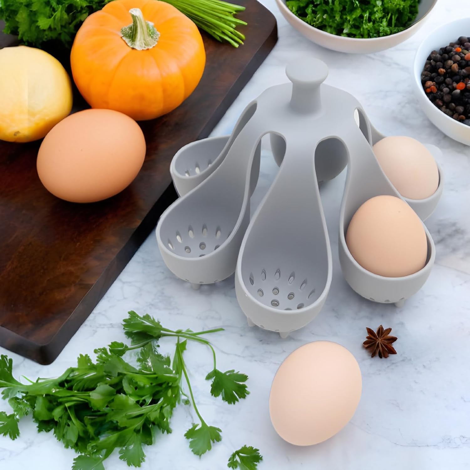 Silicone Egg Boiler Rack, Egg Poacher Egg Boiler Holder Holds 6 Eggs for Easy Cooking and Fridge Storage, Dishwasher Safe - Image 5