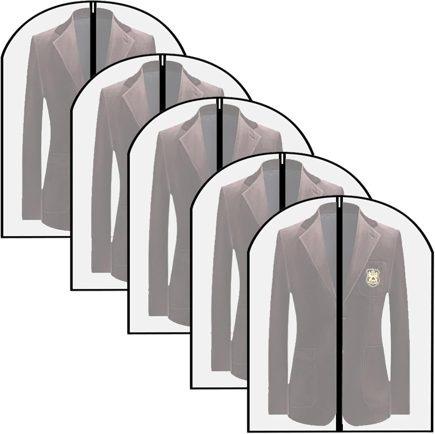 Garment Bag Suit Bag, 5 Pack Coat Cover Clothes Storage Bags Garment Dust Cover Bags with Zipper for Coat Suits Dresses Costumes Uniforms (40 x 24in, L) - Image 1