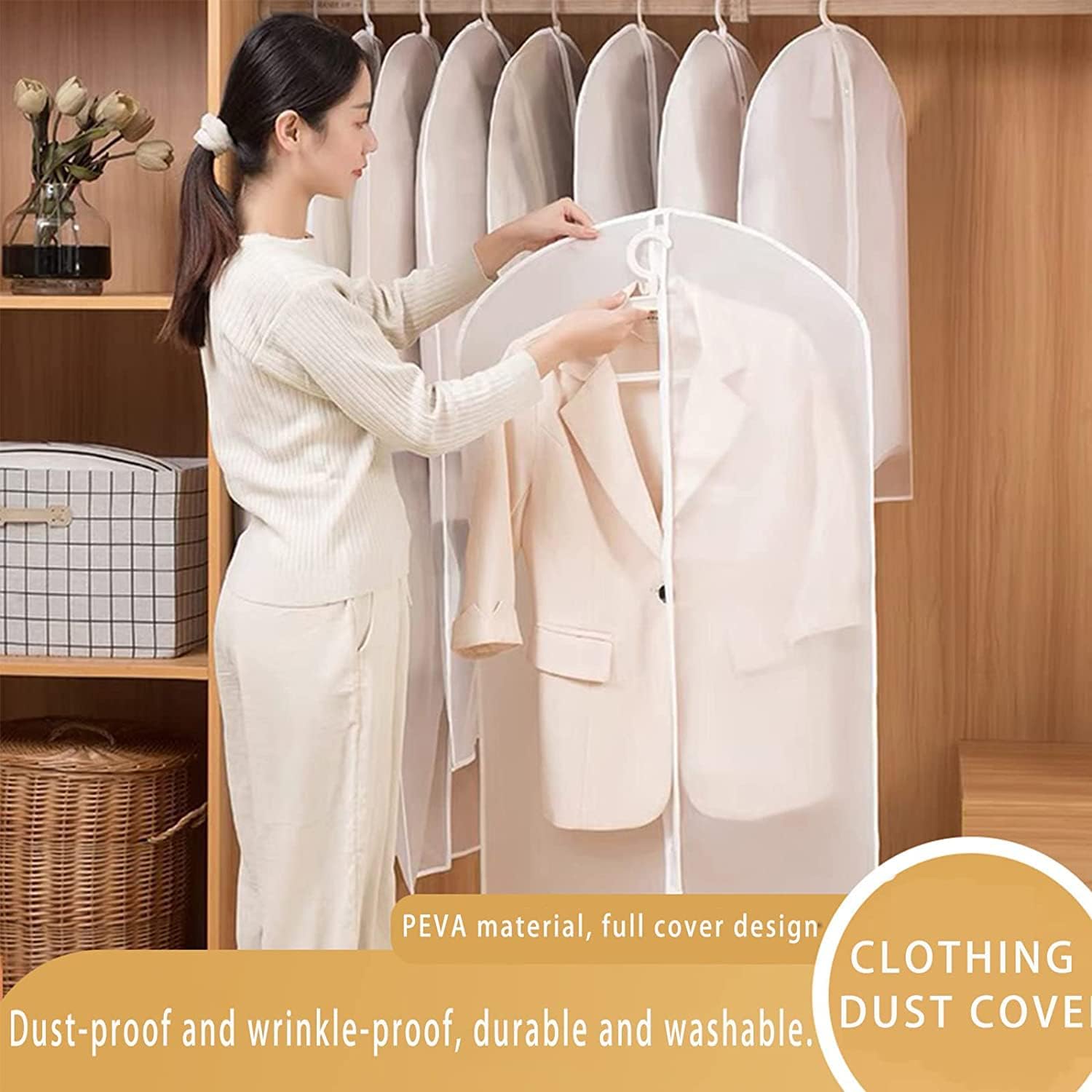 Garment Bag Suit Bag, 5 Pack Coat Cover Clothes Storage Bags Garment Dust Cover Bags with Zipper for Coat Suits Dresses Costumes Uniforms (40 x 24in, L) - Image 3